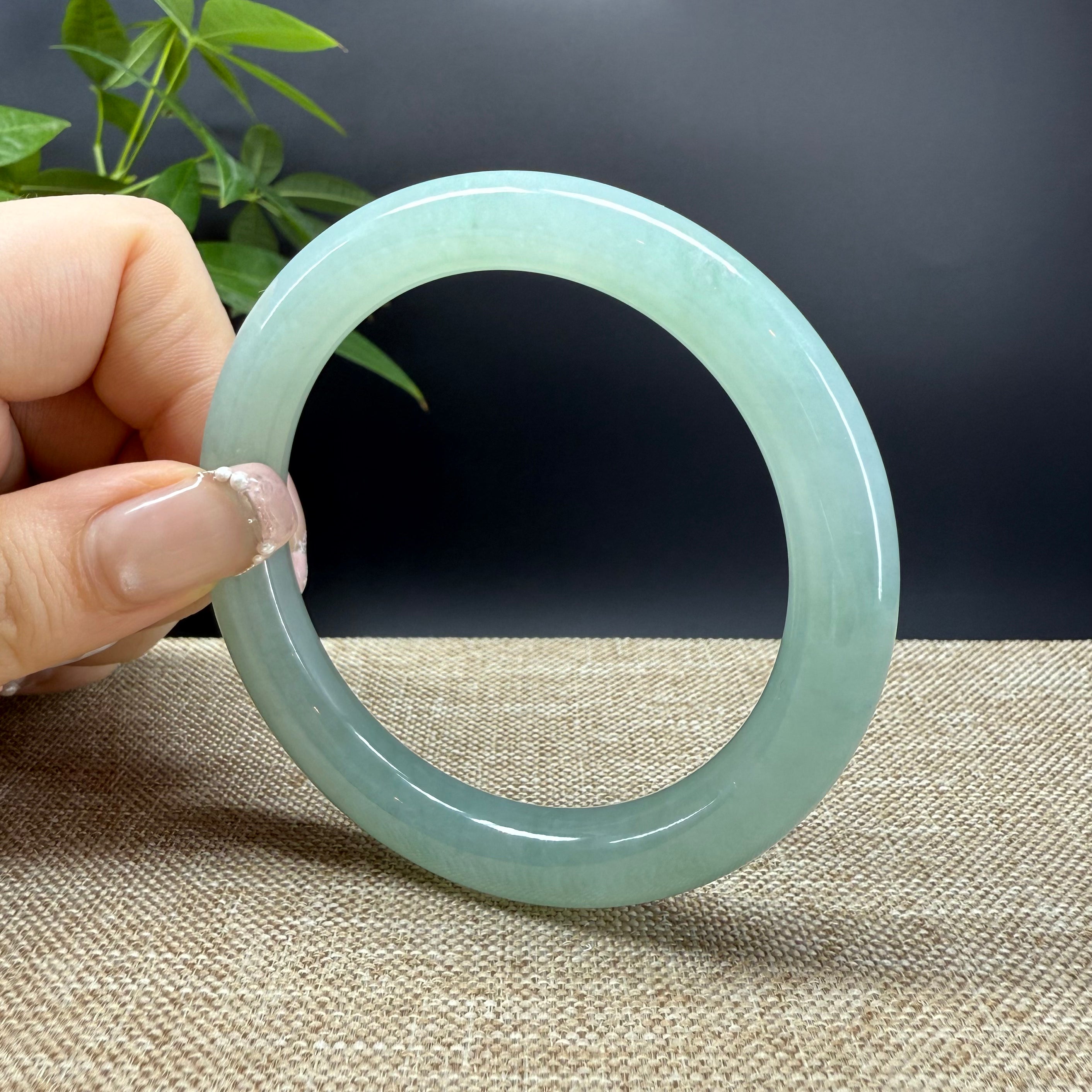 Authentic Burmese Icy Green Jadeite Bangle Bracelet - 58mm Handmade Natural Jade Jewelry for Women, Gift for Mom, Birthday, Anniversary & Special Occasions