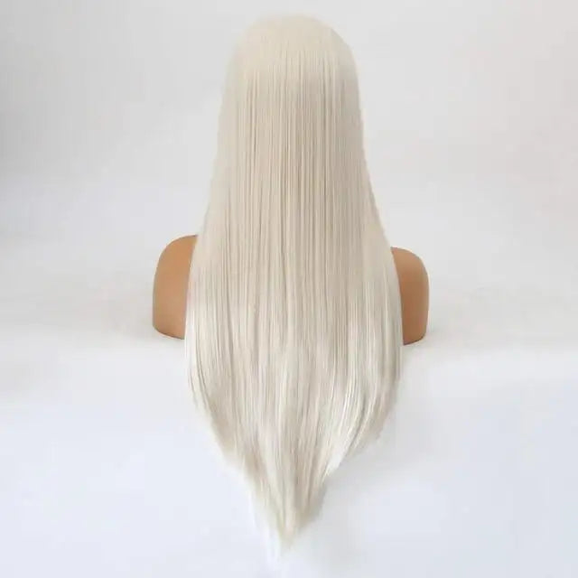 Long Silky Straight White Blonde Synthetic Lace Front Wig for Women - Perfect for Cosplay, Daily Wear & Special Occasions