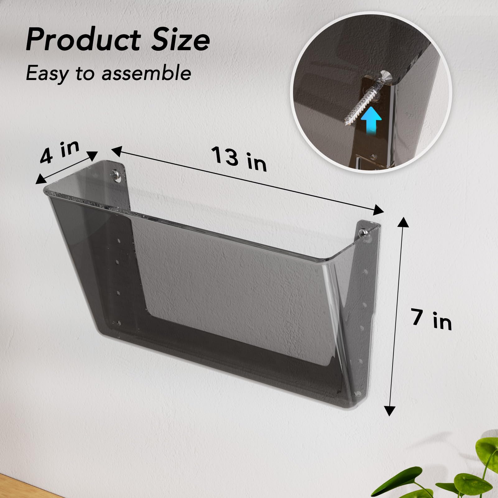 MaxGear Acrylic Wall File Organizer - 6 Pocket Hanging File Holder, Clear Wall Mounted Mail Organizer for School, Office & Home - Smoke Color (13x4x7 inches) - Perfect for Bills, Letters, Magazines & Office Documents Organization