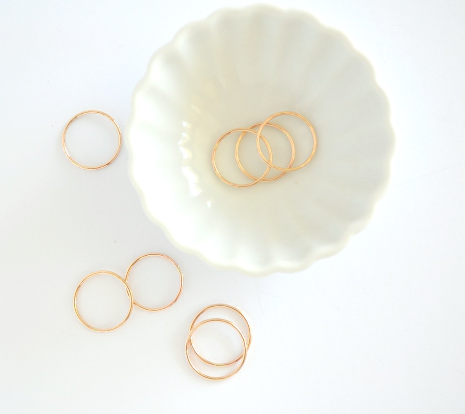 Hammered Gold Fill Stacking Rings for Women - Minimalist Thin Band Ring Set - Size 8 - Perfect for Layering, Everyday Wear & Gift Giving