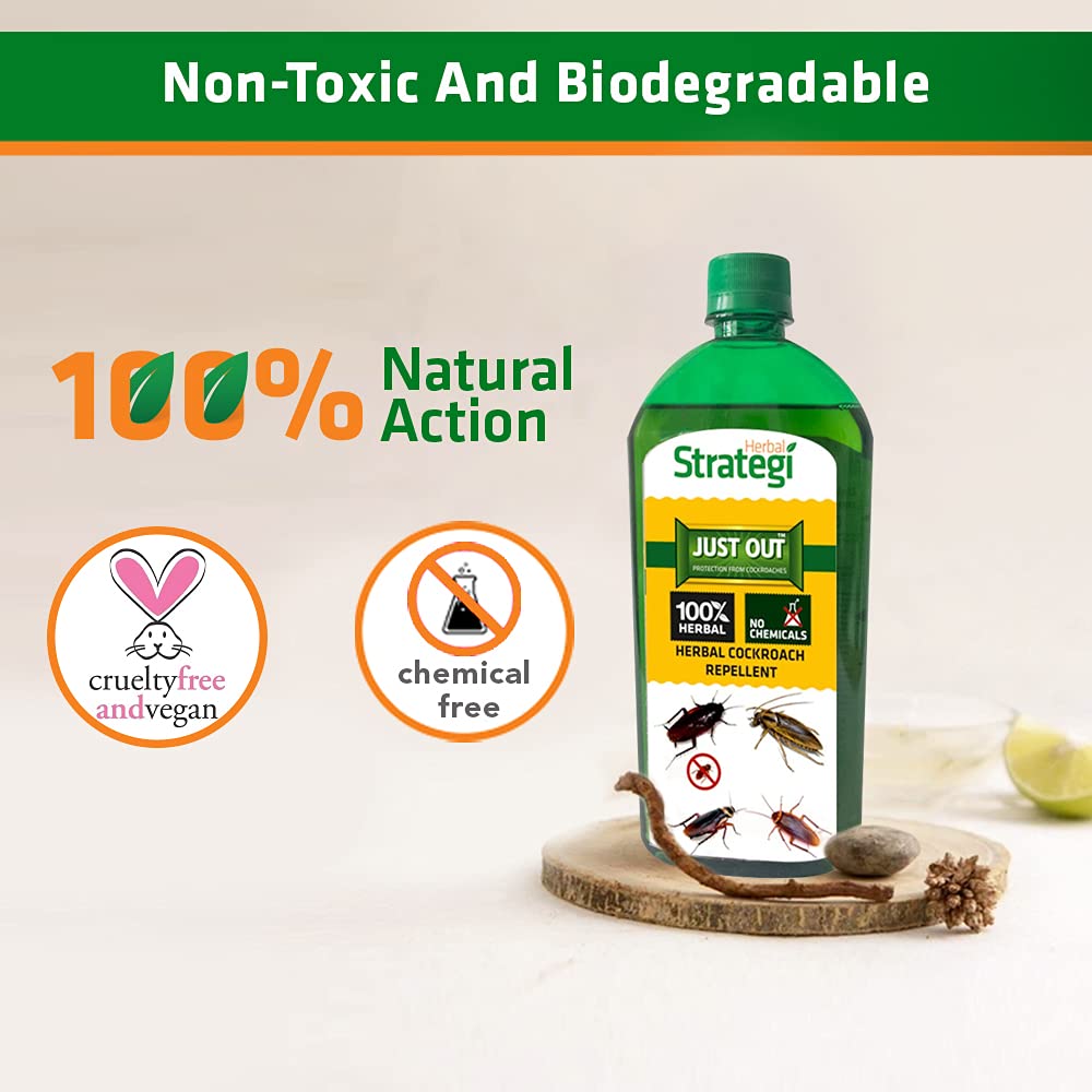 Herbal Strategi Cockroach Repellent Spray Refill - 500ml Natural Pest Control for Home, Kitchen & Bathroom - Safe & Effective Roach Deterrent