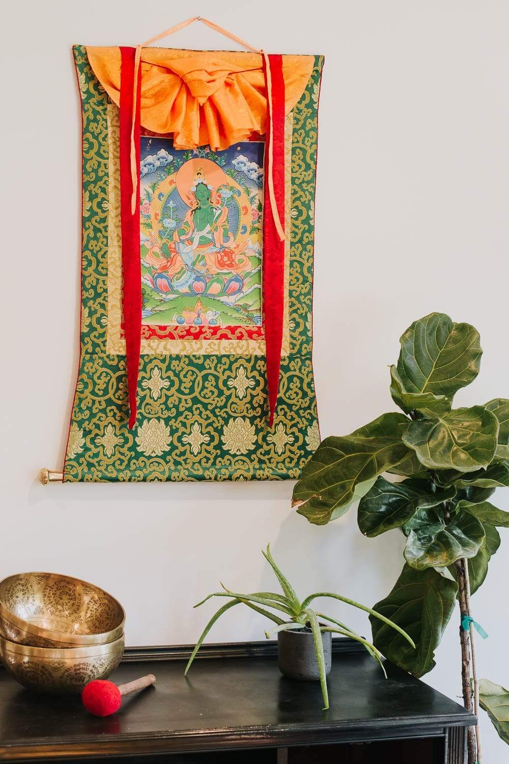 Green Tara Savioress Framed Thangka - Handmade Tibetan Buddhist Wall Art for Meditation & Home Decor | Perfect for Yoga Studios, Spiritual Spaces & Gift Giving