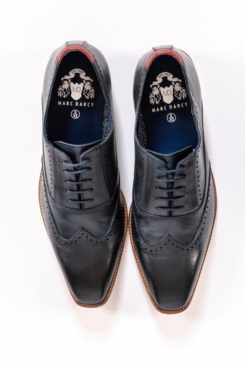 CARSON Navy Wingtip Oxford Brogue Shoes for Men - Classic Dress Shoes for Business, Office & Formal Occasions