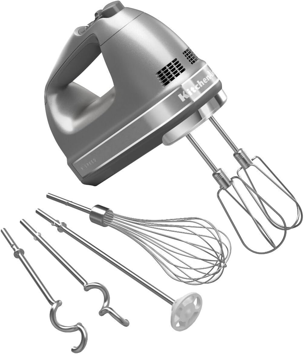 KitchenAid 9-Speed Hand Mixer in Contour Silver - Perfect for Baking, Whipping Cream & Mixing Cookie Dough