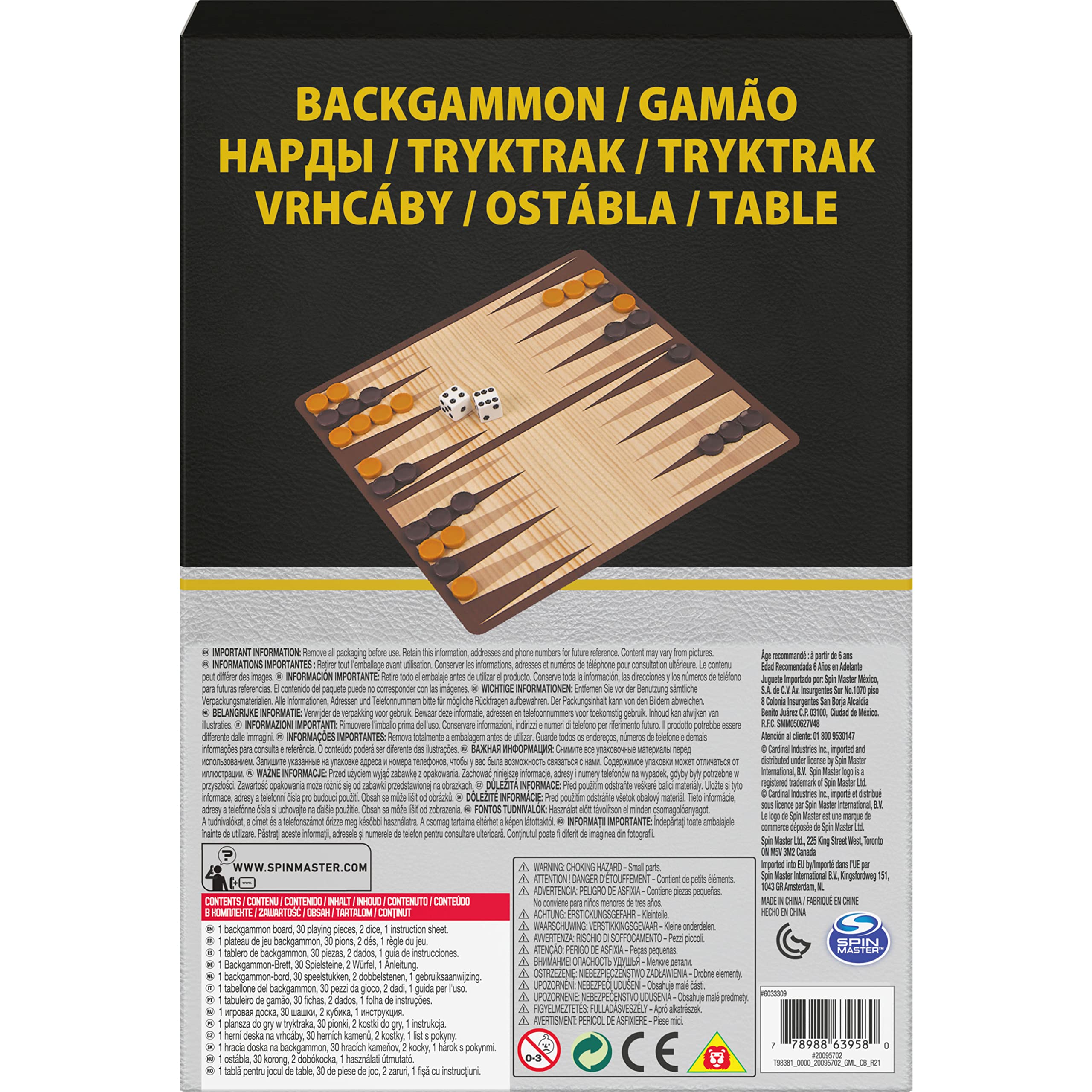 Cardinal Games 6033309 Classic Backgammon Set - Wooden Board Game for Adults & Kids Ages 8+ | Perfect for Family Game Nights, Travel & Strategy Fun