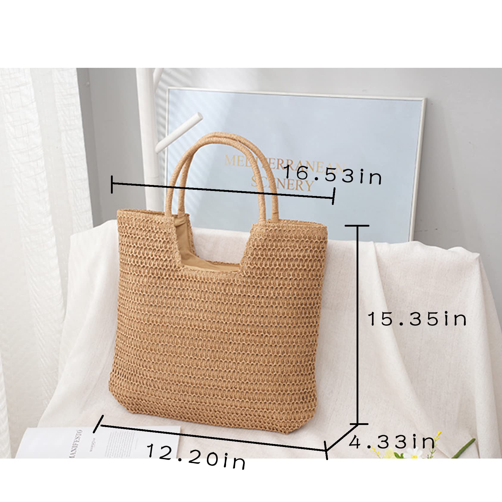Women's Straw Woven Beach Bag - Summer Vacation Handbag for Women - Boho Straw Purse for Beach, Pool, Picnic & Outdoor Activities