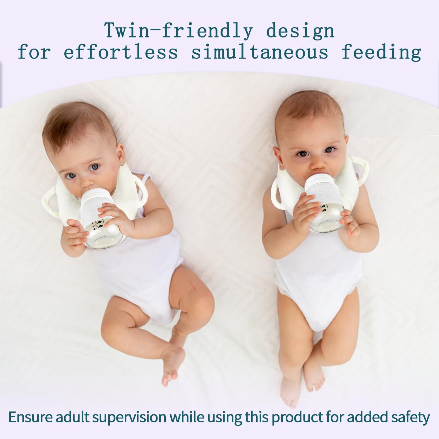 2 Pack Adjustable Baby Bottle Holder - Hands-Free Self Feeding Pillow for Twins, Beige | Perfect for Travel, Nursing, and Toddler Mealtime
