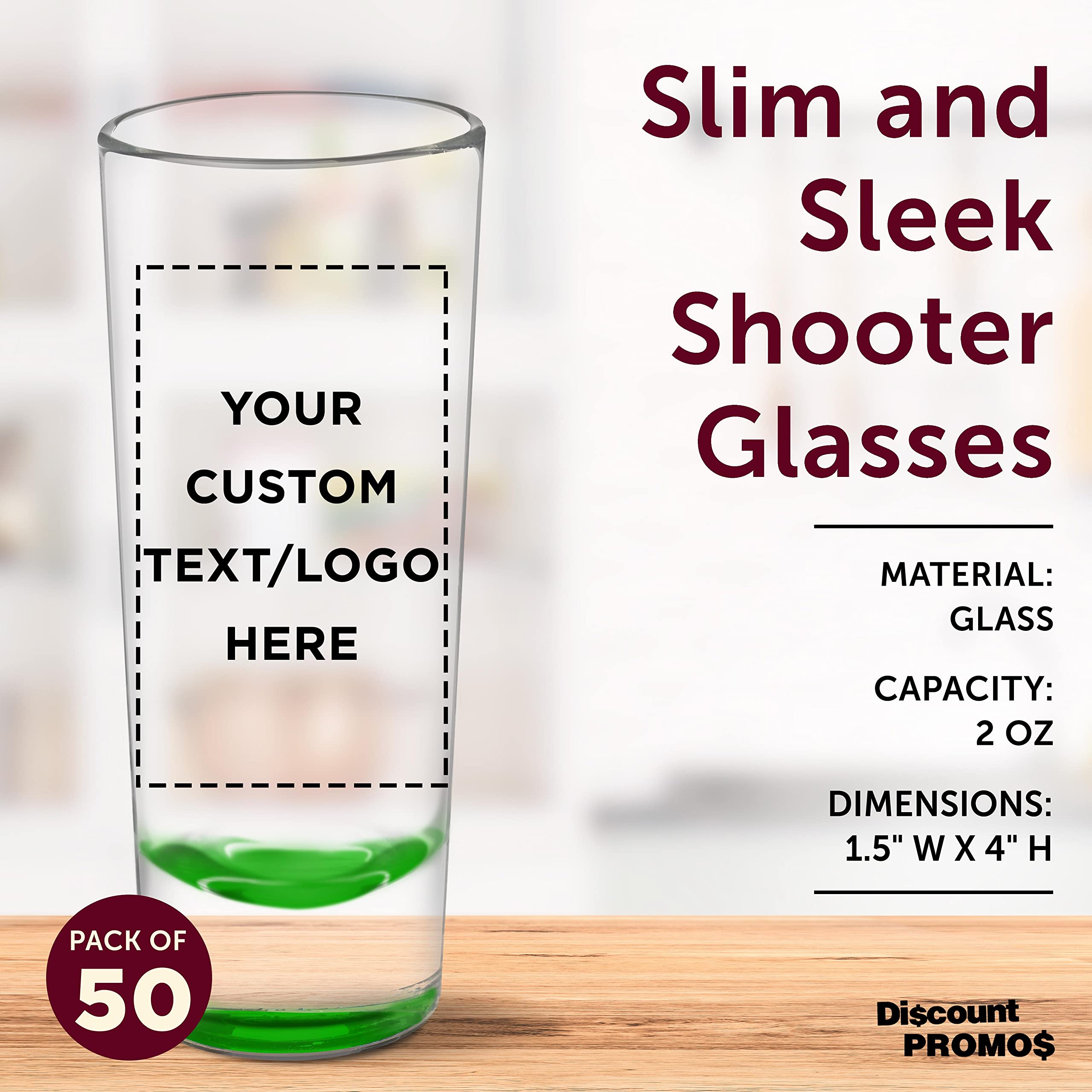 Custom 2 oz Cordial Shot Glasses Set of 50 - Personalized Bulk Pack for Parties, Weddings & Events - Durable Green Glassware for Bars, Restaurants & Home Entertaining