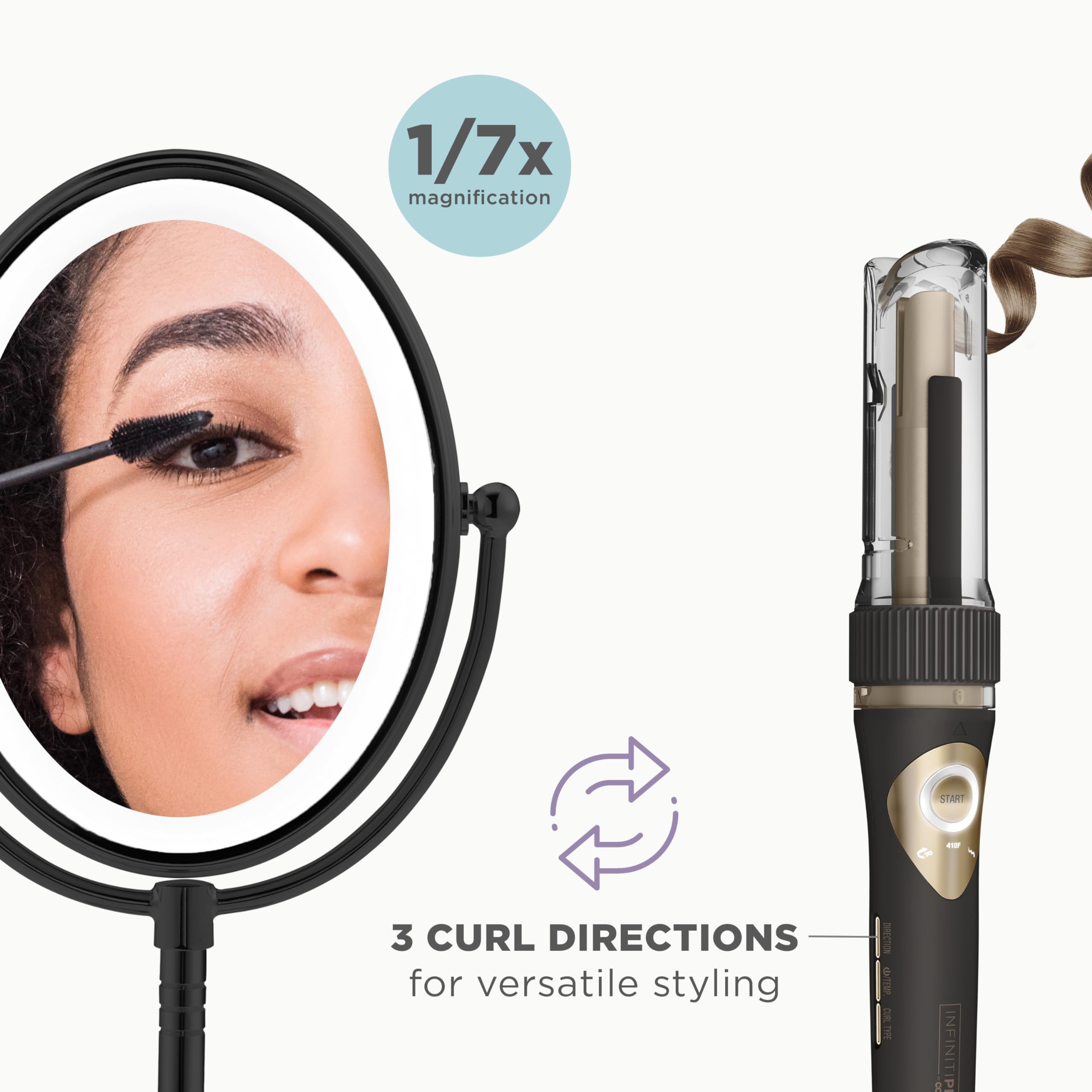 Conair Limited Edition Bundle: INFINITIPRO by CONAIR 3/4-inch Automatic Curling Iron & Lighted Makeup Mirror - Black | Amazon Exclusive | Perfect for Home Salon & Travel Styling