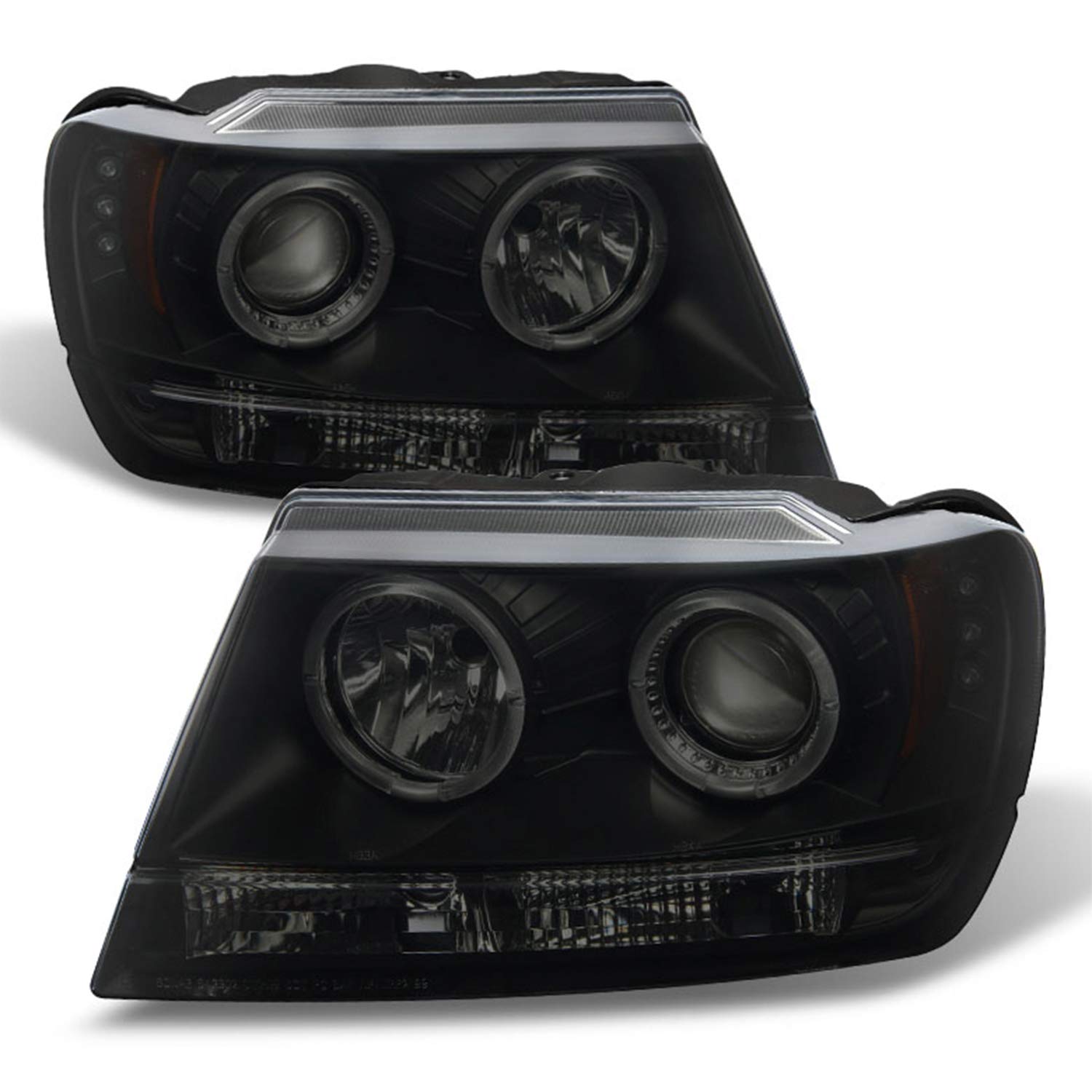 AKKON Black Smoke Dual Halo Ring Projector LED Headlights & Tail Lights for Jeep Grand Cherokee - Off-Road Adventure & Night Driving Upgrade