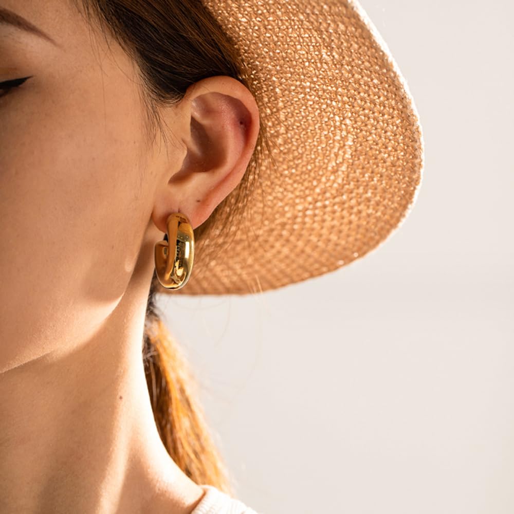 Chunky Gold & Silver Clip-On Ear Cuffs for Women - Non-Pierced Cartilage Earrings, Huggie Hoop Wrap Ear Jewelry - Perfect for Parties, Weddings & Everyday Wear