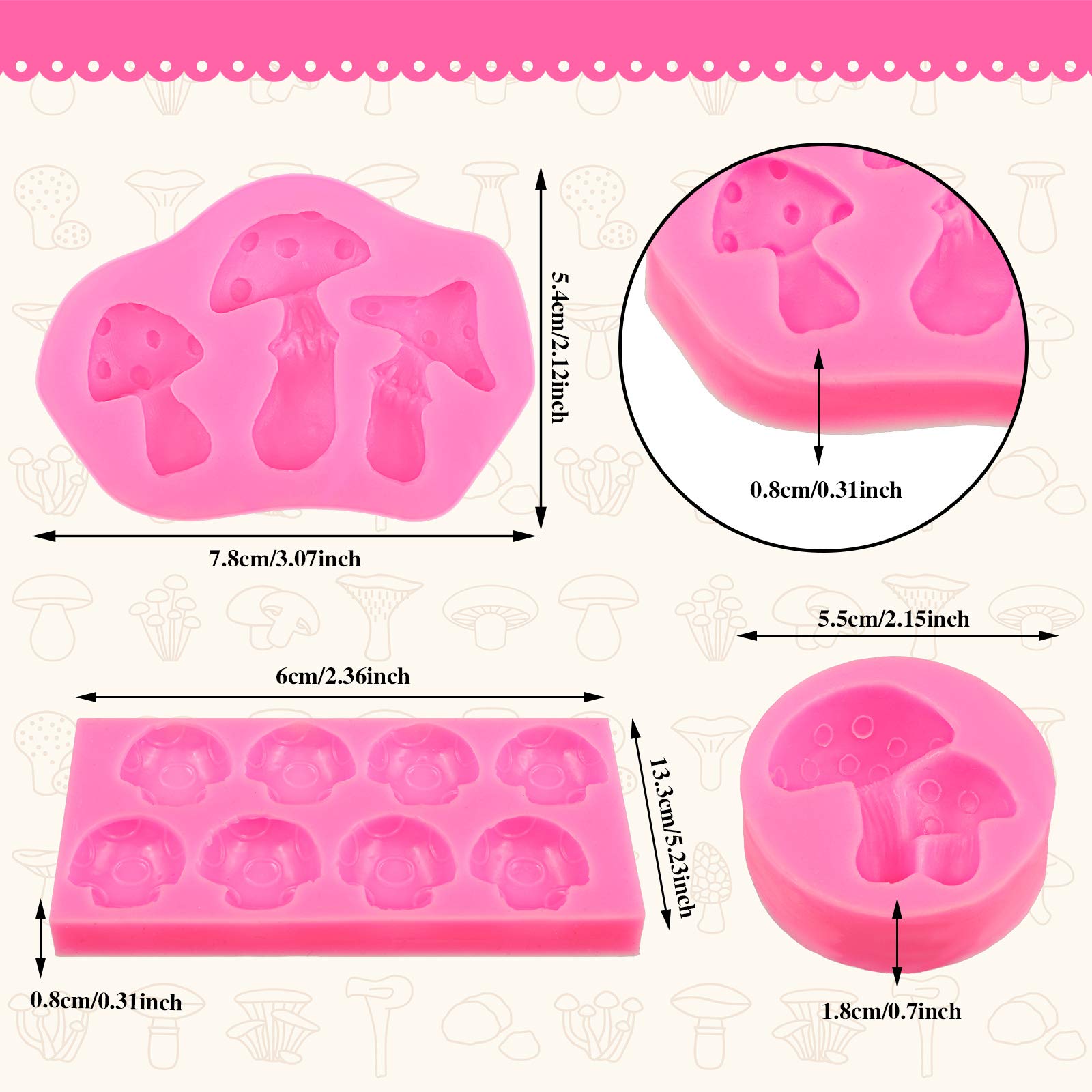 4-Piece Mushroom Shaped Silicone Molds for Chocolate, Candy, Ice Cubes, Cake & Fondant Decorations - Perfect for Baking, DIY Desserts, Party Treats & Holiday Crafts