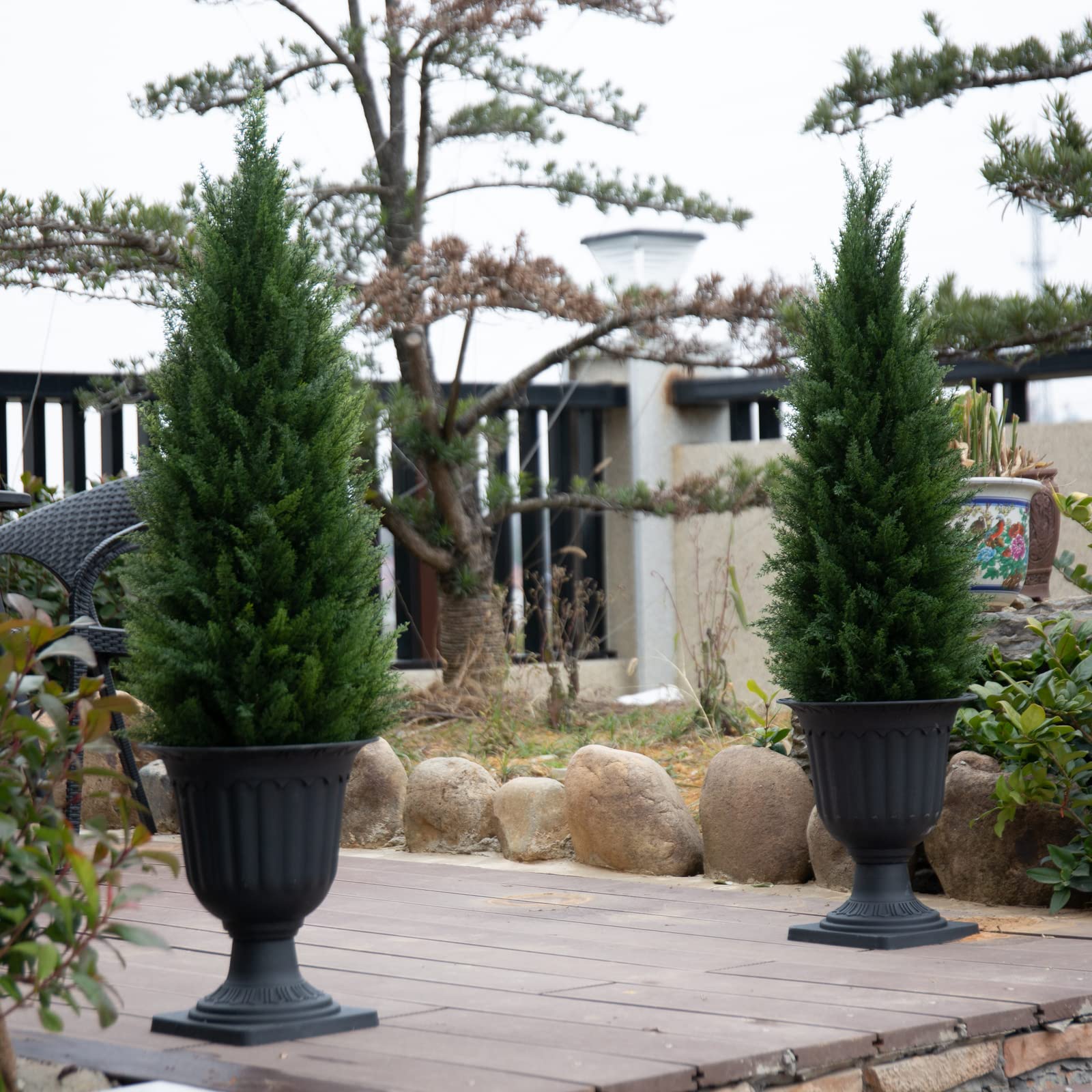 3.5ft Artificial Cedar Topiary Tree Potted Plants - UV Resistant Faux Greenery for Indoor & Outdoor Decor - 2 Pack Set - Perfect for Home, Office, Garden, and Patio Decoration