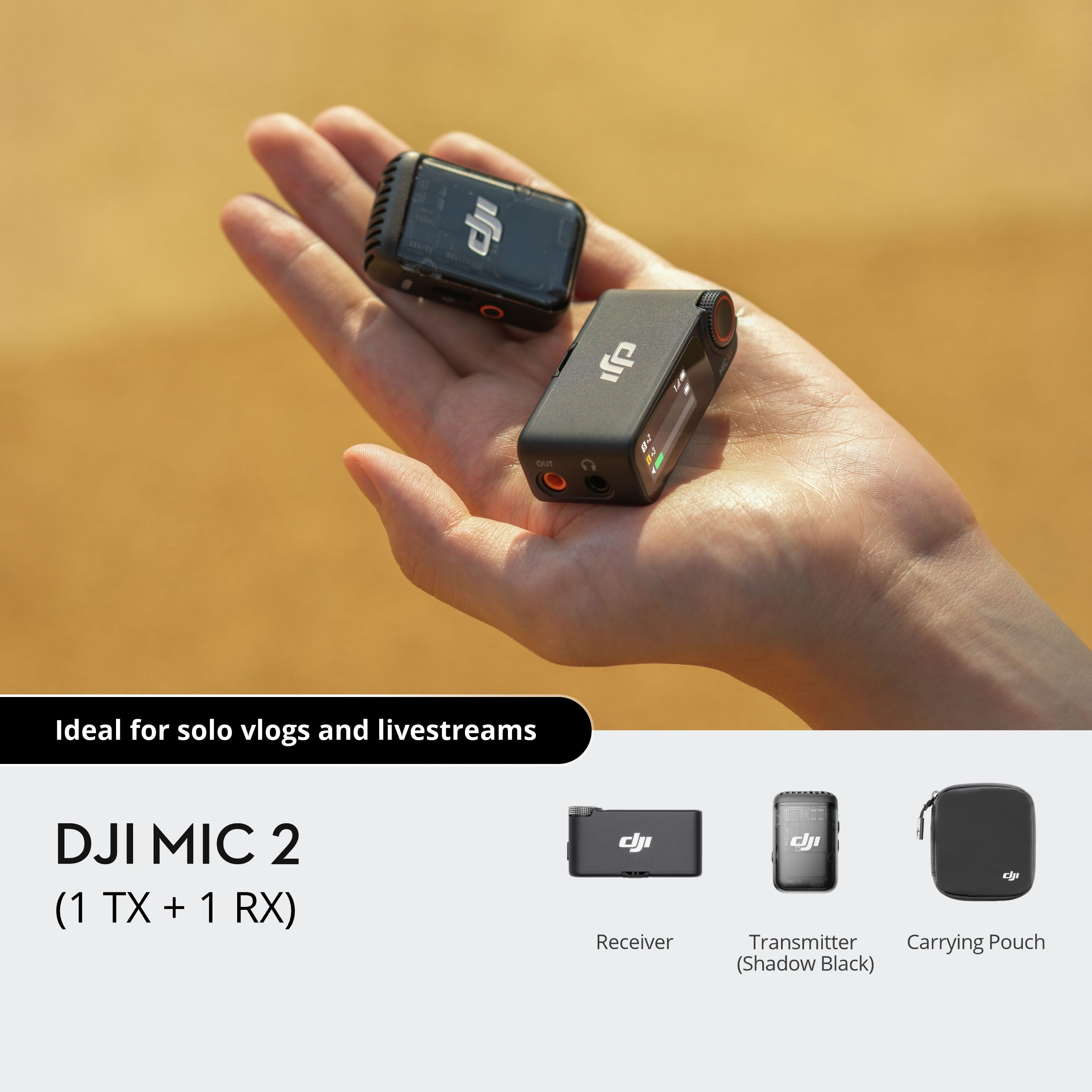 DJI Mic 2 Compact Wireless Lavalier Microphone System - 2.4GHz Digital Audio Recorder with 1 TX & 1 RX for Vlogging, YouTube, Interviews & Live Streaming