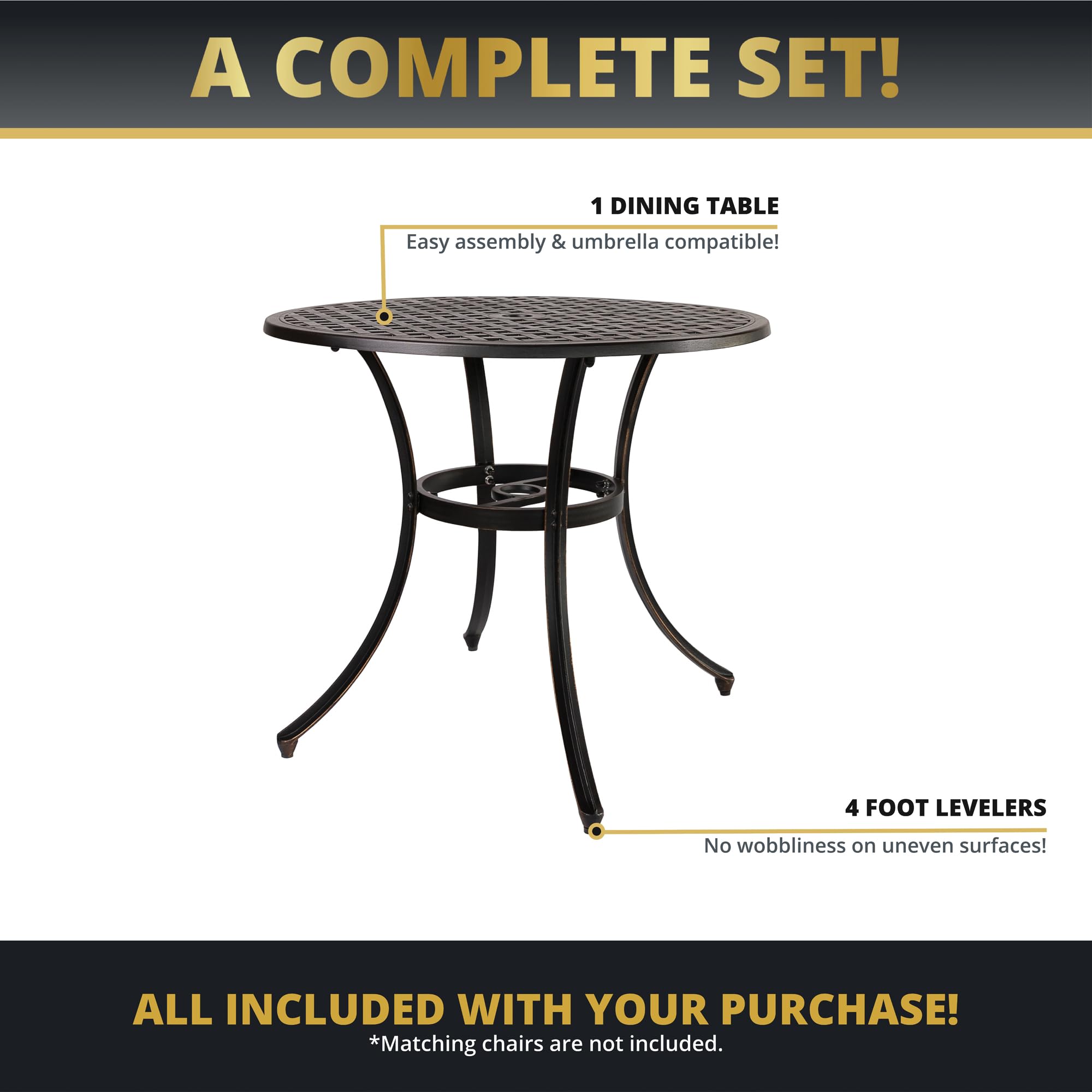 Kinger Home 33-inch Outdoor Patio Dining Table - Round Cast Aluminum Bistro Table for Garden, Backyard, Poolside & Restaurant Use