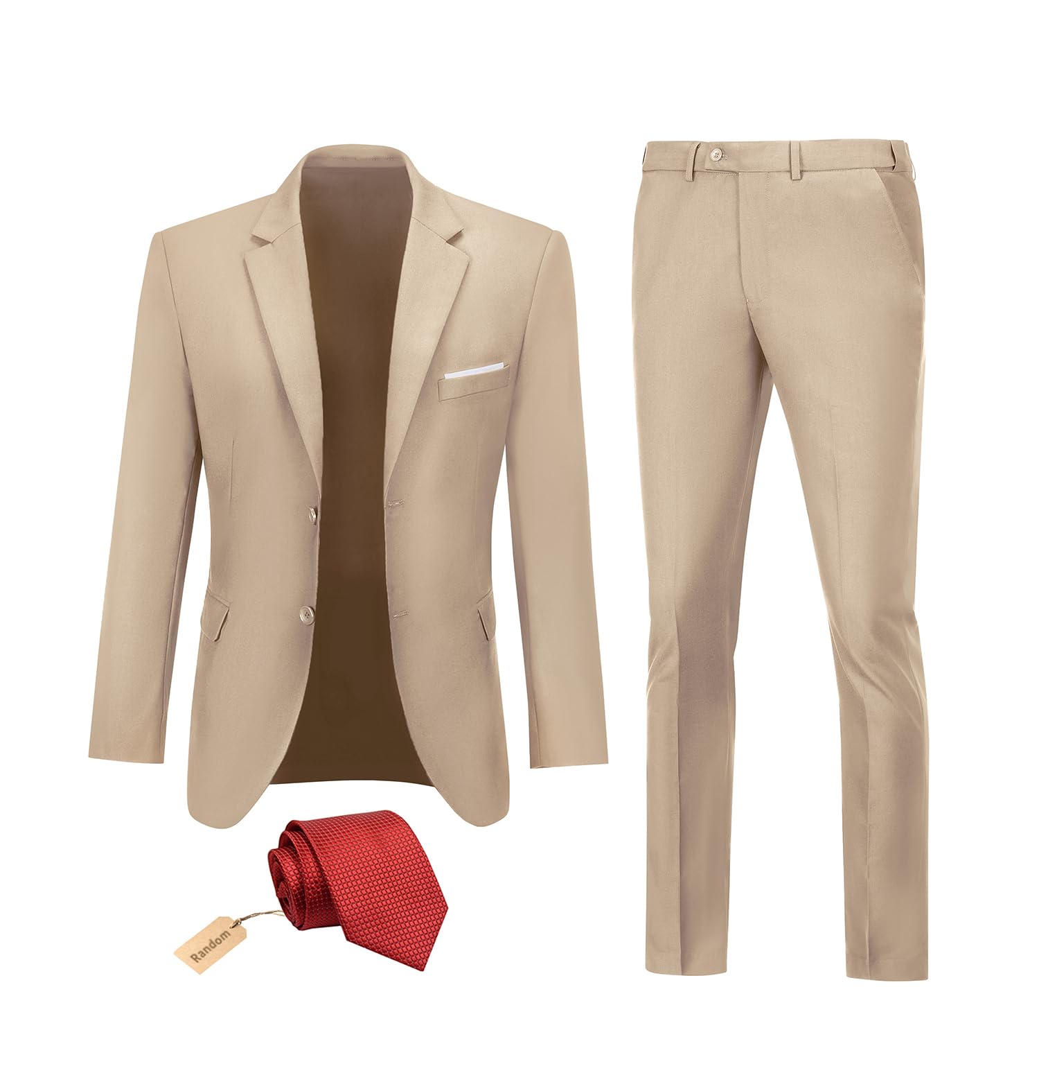 Men's Slim Fit 2-Piece Suit Set - Wedding Tuxedo & Groom Blazer with Tie - Perfect for Prom, Groomsmen & Formal Events