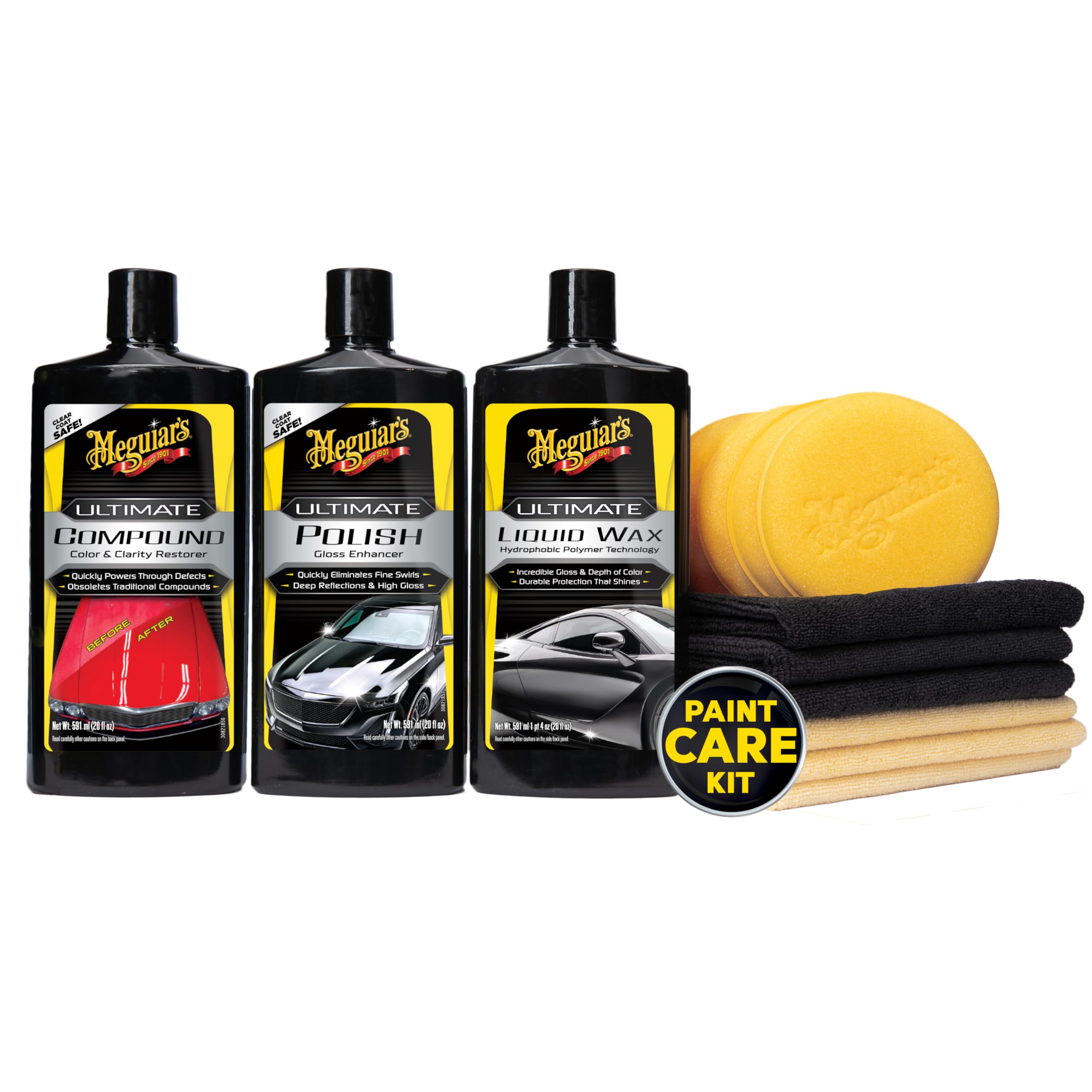 Meguiar's Ultimate 3 Step Paint Care Kit - Car Wax, Polish & Protectant for Auto Detailing & Shine - Perfect for Car Wash, Show Preparation & Vehicle Maintenance