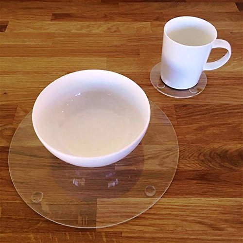 Clear Round Placemats and Coasters Set - 8 Large Placemats & 8 Coasters for Dining Table, Kitchen, Party - Durable & Stylish Home Decor