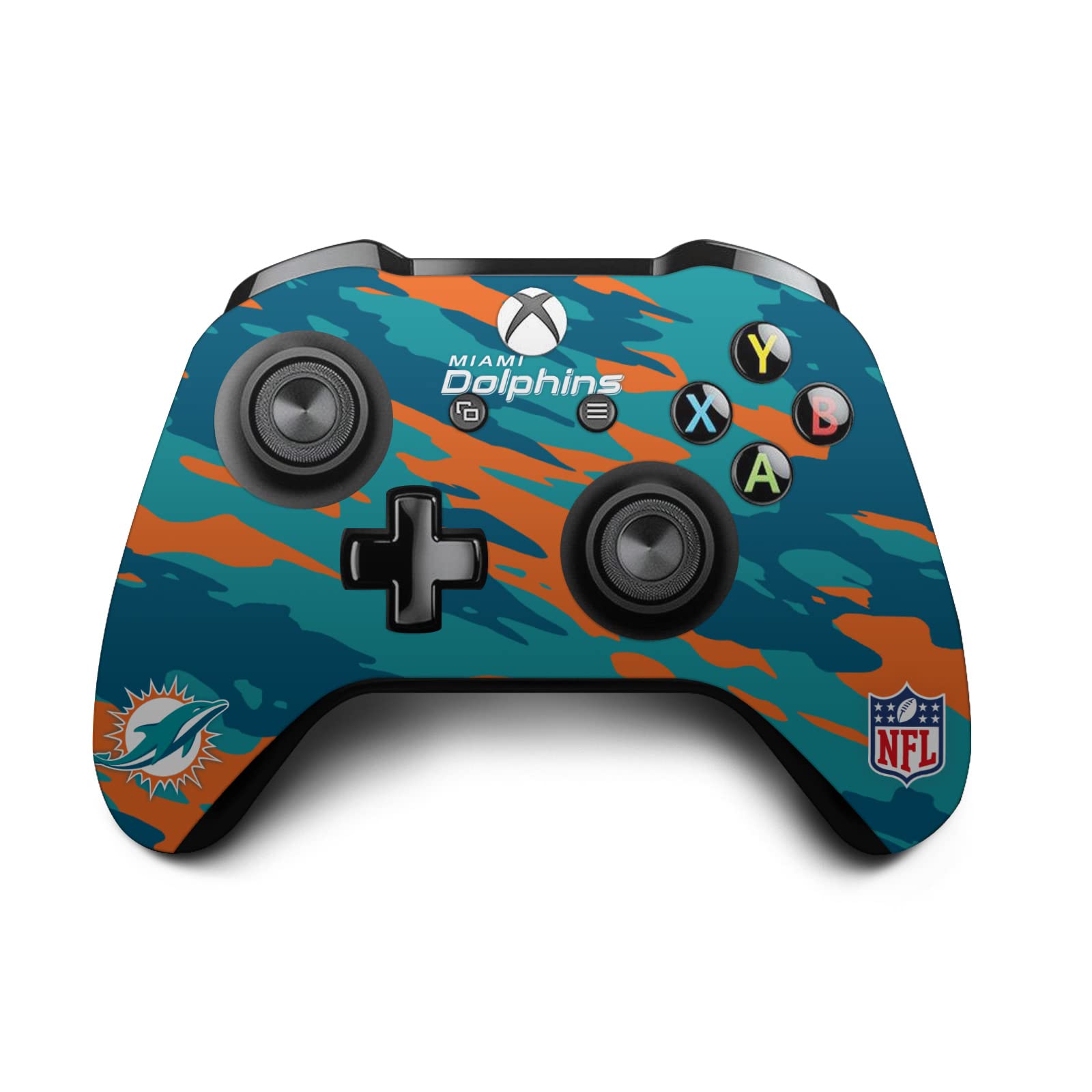 Official NFL Miami Dolphins Camouflage Vinyl Skin Sticker for Xbox One S Console & Controller Bundle - Compatible with Gaming Accessories, Perfect for Fans & Gamers