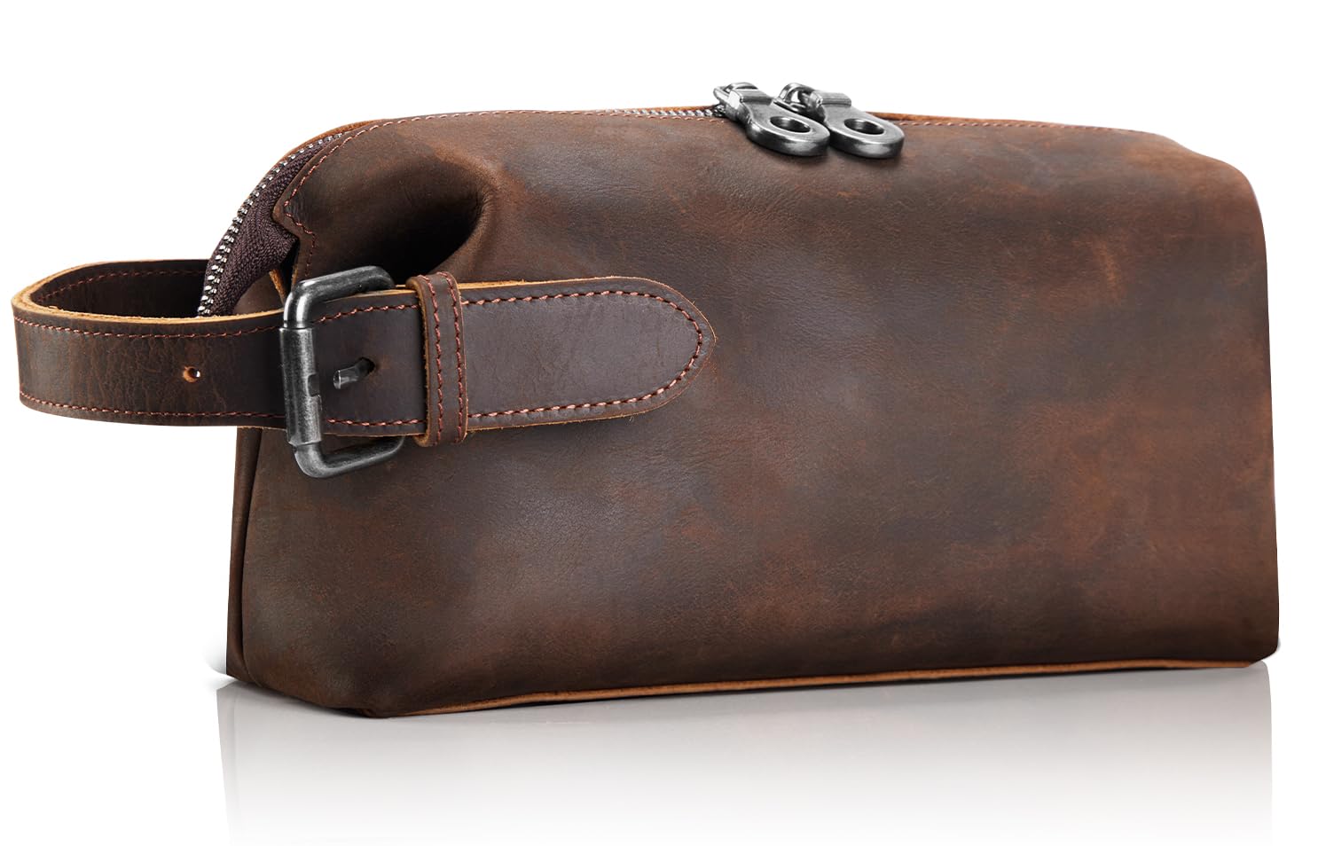100% Genuine Leather Toiletry Bag for Men - Premium Handmade Crazy Horse Grain Travel Shaving Kit - Perfect Gift for Father, Husband - Hanging Dopp Kit Organizer for Travel, Gym & Daily Use