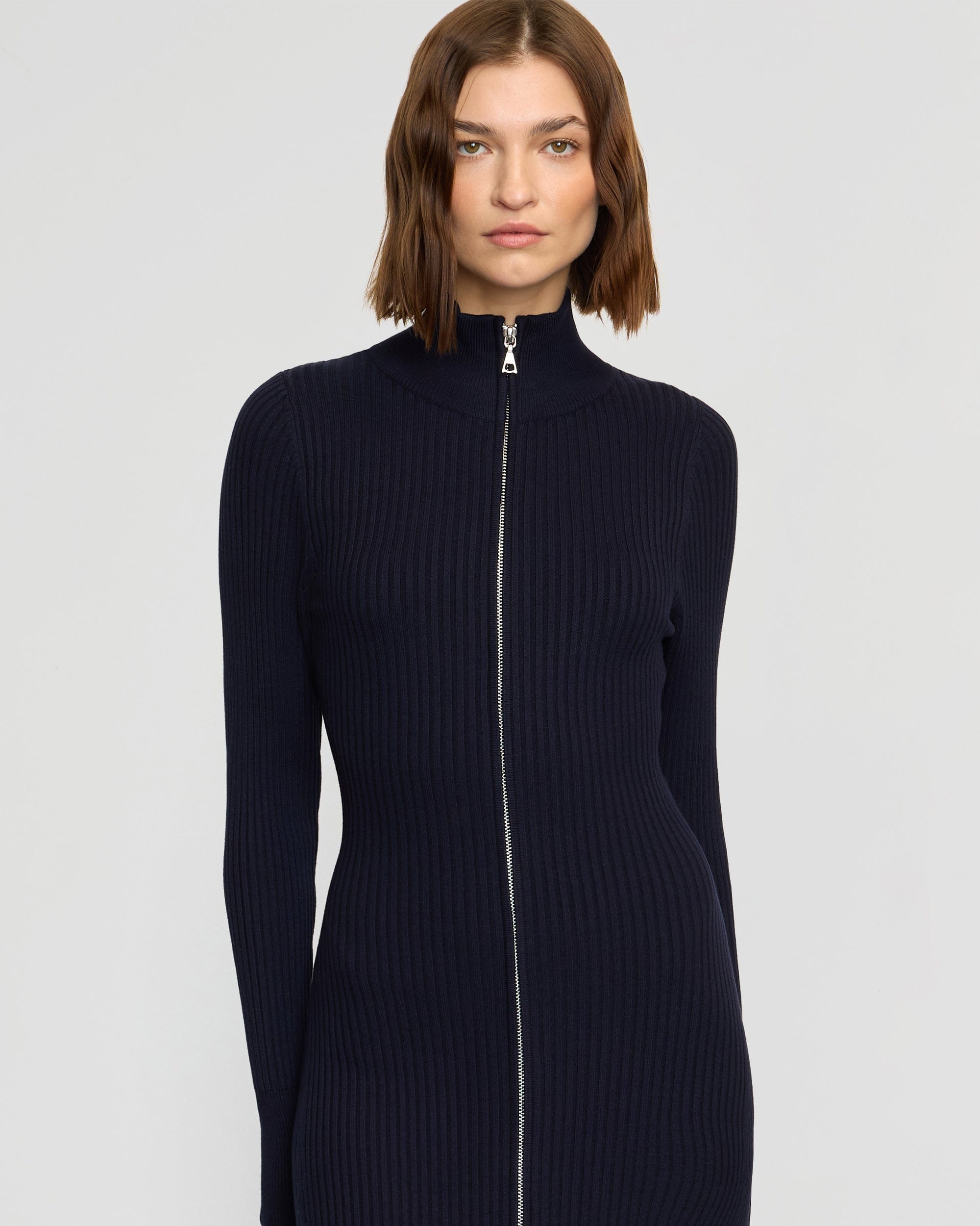 Janne Ribbed Two-Way Zip Sweater Dress for Women - Stylish Winter Knit Dress for Casual Outings & Date Nights