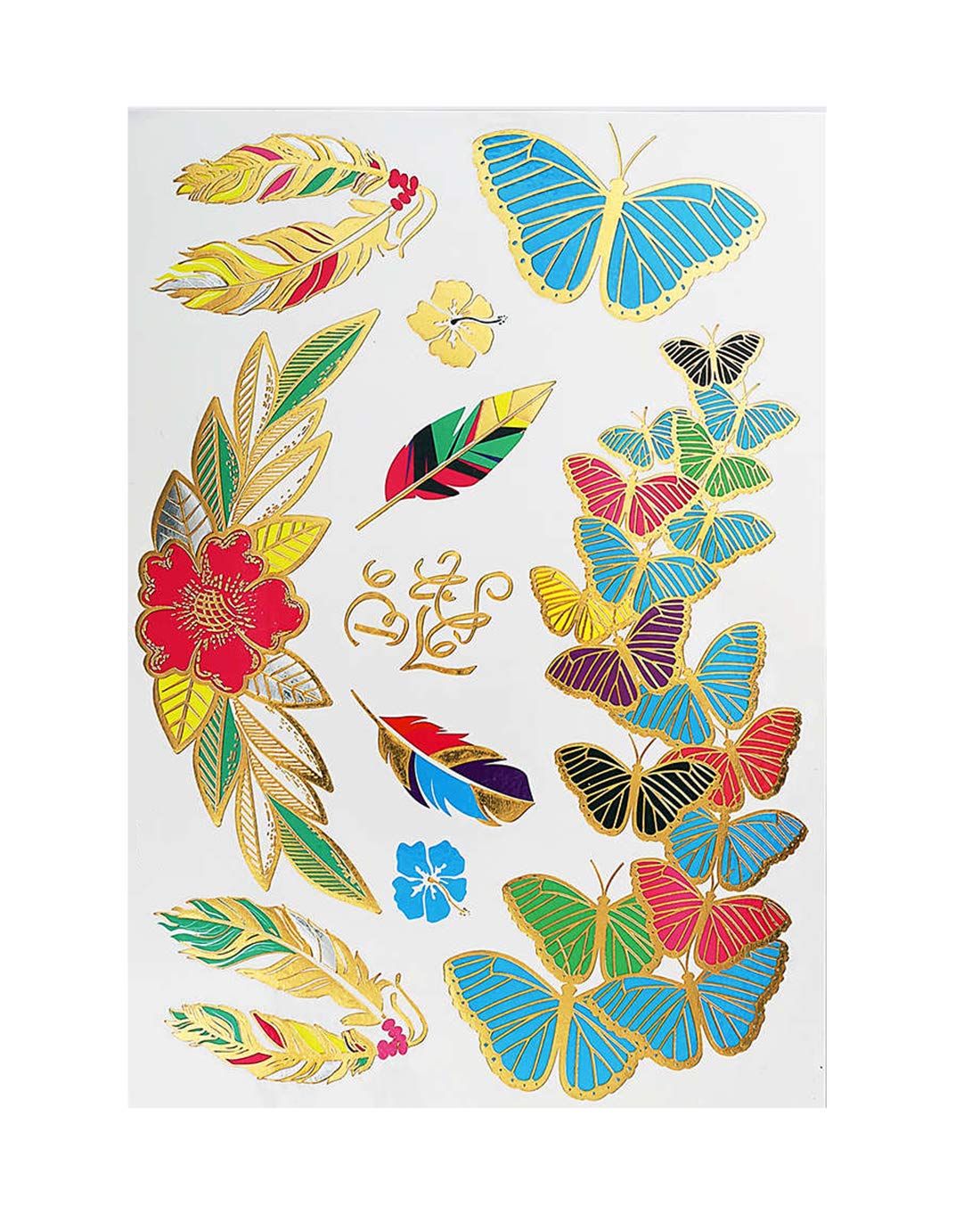 Golden & Silver Metallic 3D Temporary Tattoo Sticker - Big Butterfly Design (21x15cm) for Body Art, Festival Makeup, Costume Accessories & Hair Decoration - 1PC