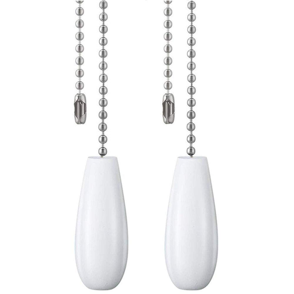 TOMKIRA 12 Inch White Wooden Ceiling Fan Pull Chains - 2 Pack Replacement Light Switch Chains for Hunter Fans - Perfect for Bedroom, Living Room & Outdoor Patio Lighting Decoration