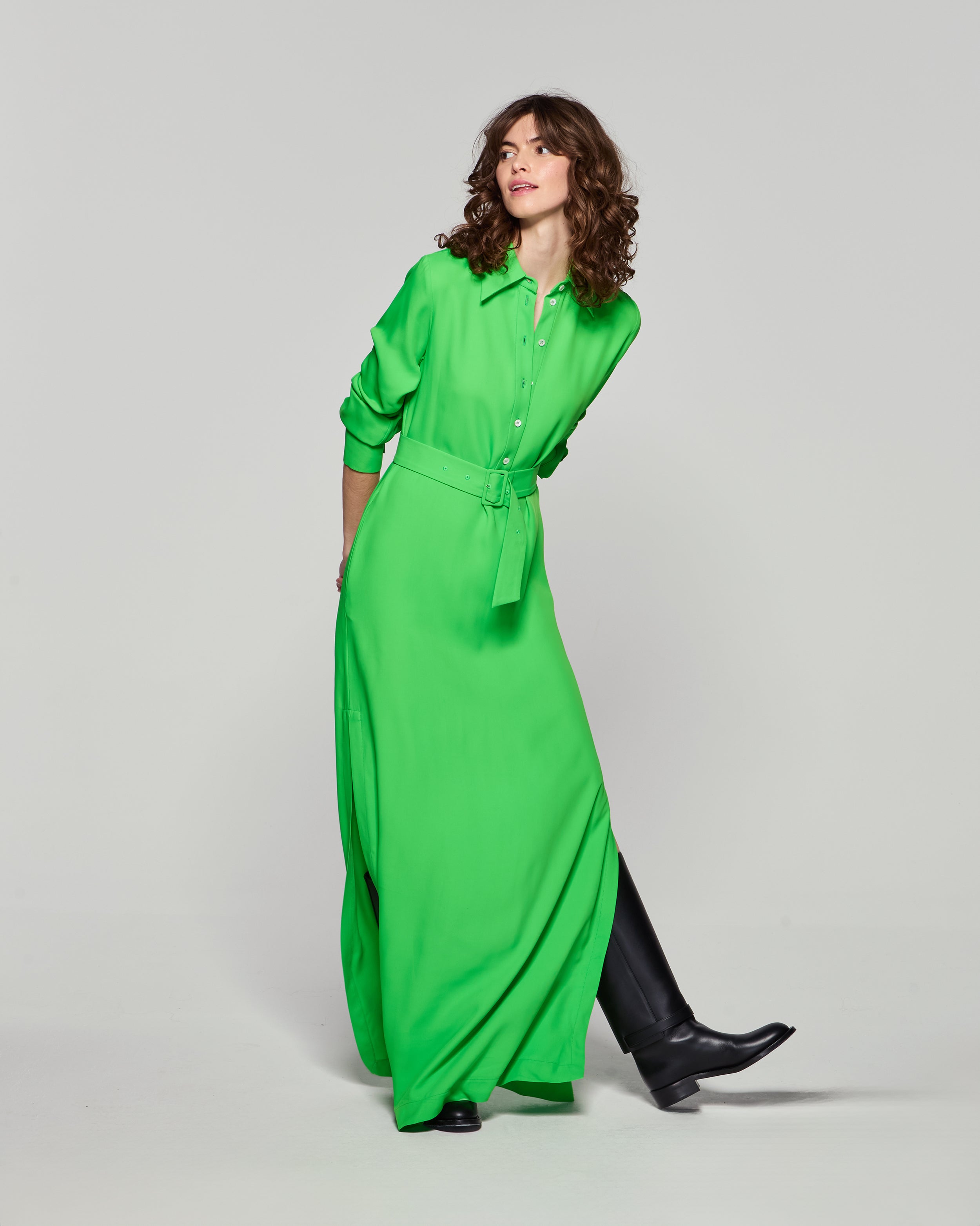 Classic Shirt Dress for Women - Bright Green Casual Wear | Office, Spring Outfits & Weekend Brunch