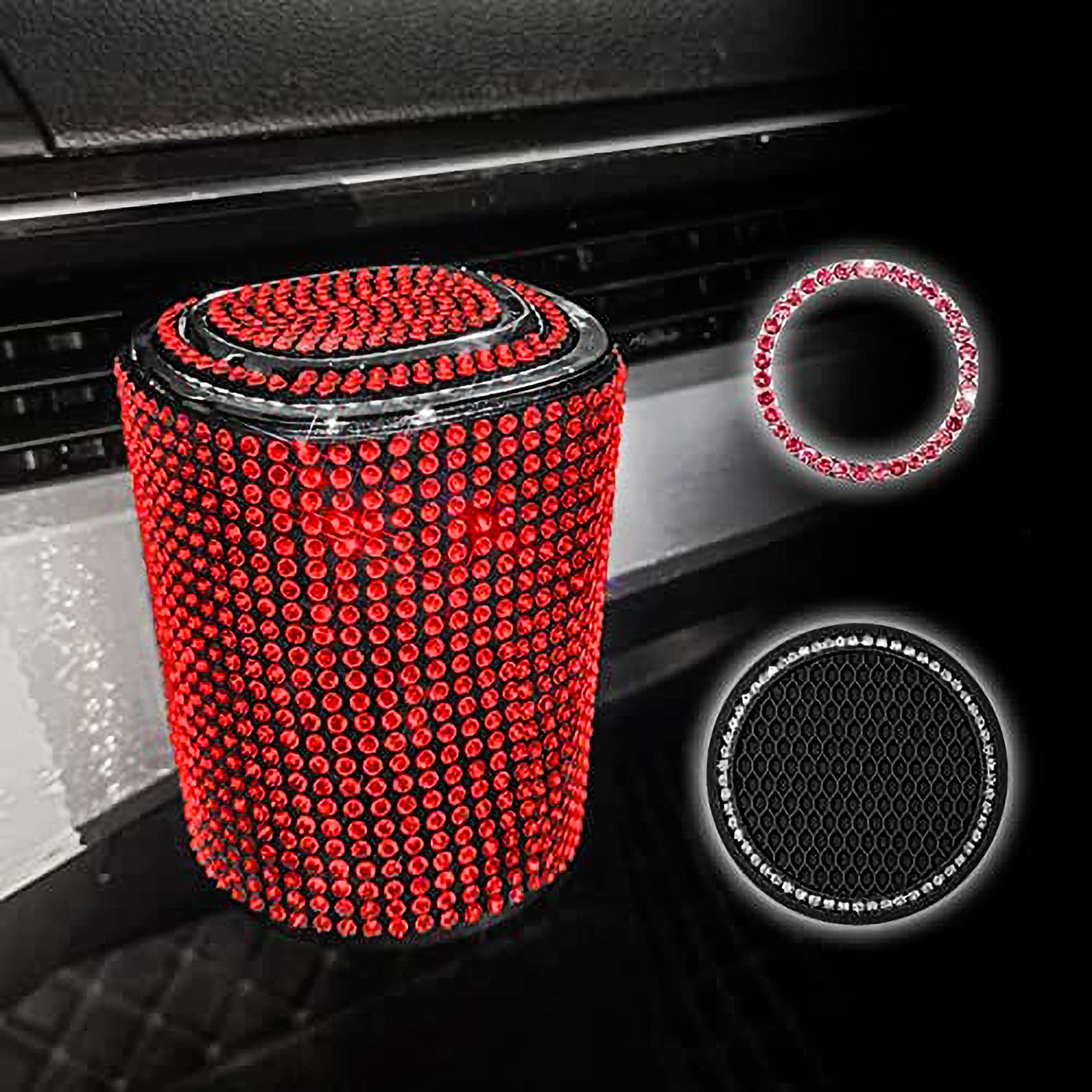 Blue LED Smokeless Car Ashtray with Lid - Red Cup Holder Cigarette Ashtray for Auto Vehicles | Dustproof & Odor-Free Design | Perfect for Road Trips, Commuting & Smoking in Cars