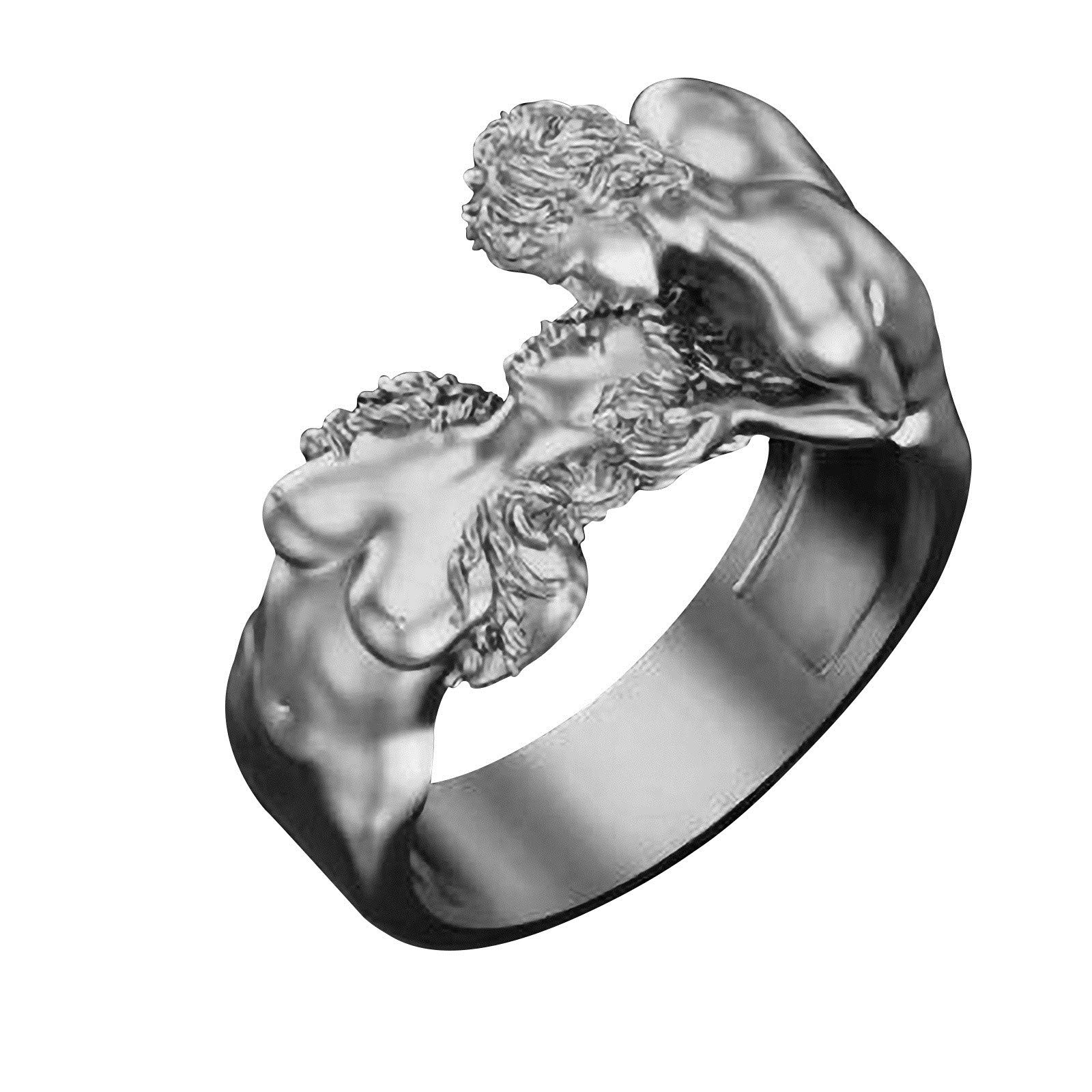 Valentine's Day Couple Rings for Men and Women - Exaggerated Love Series Sterling Silver Matching Bands (Size 6) - Romantic Anniversary Gift for Couples, Engagement Promise Rings, Wedding Jewelry