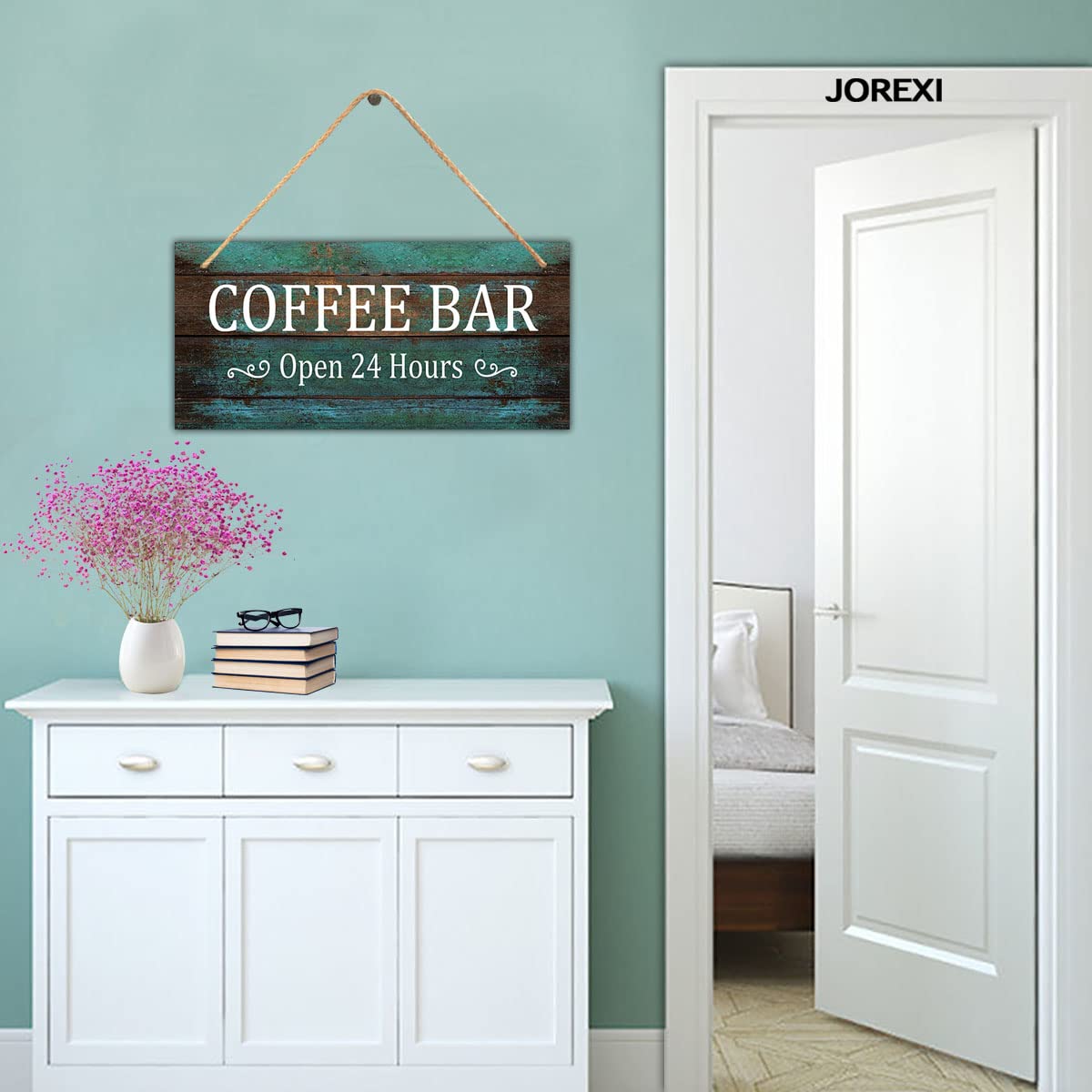 24/7 Coffee Bar Wooden Plaque - Rustic Farmhouse Wall Sign for Coffee Shop Decor (11.8x5.9 Inches) - Perfect for Café, Home Kitchen & Office Break Room