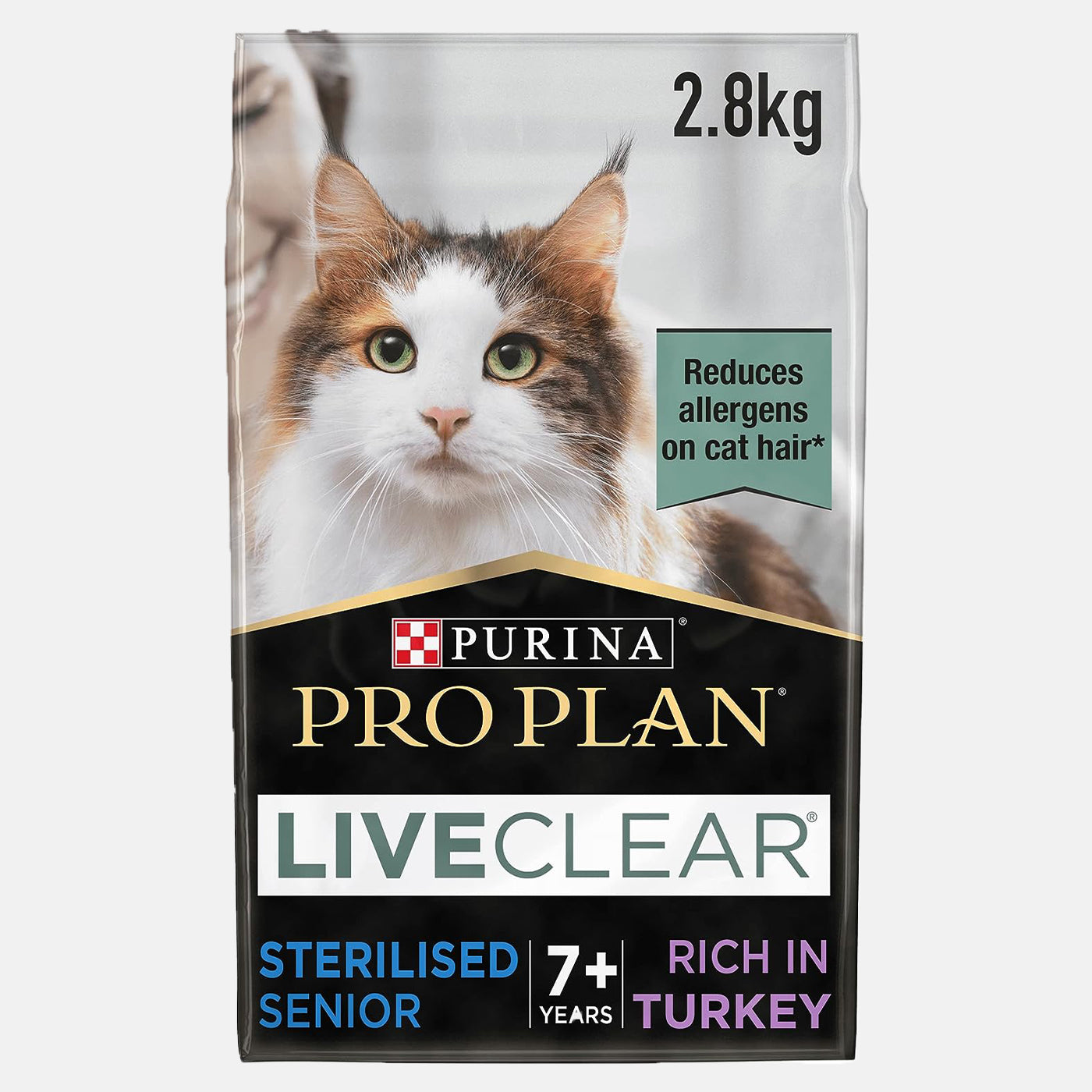 Purina Pro Plan Live Clear Sterilized Senior Cat Food with Turkey - 7+ Years, 2.8kg Dry Food for Hairball Control & Digestive Health | Ideal for Indoor Senior Cats & Allergy Relief