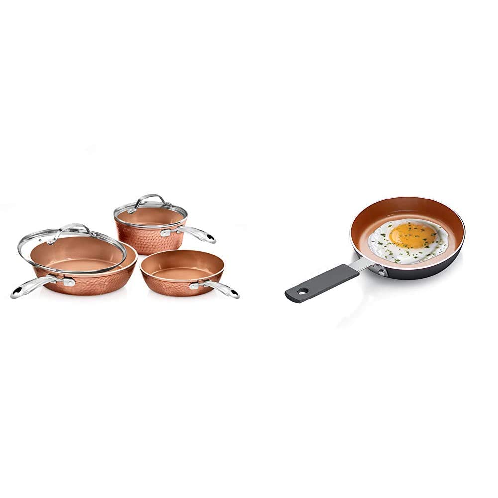 Gotham Steel Premium Hammered 5-Piece Cookware Set - Nonstick Copper Pots & Pans with Titanium Ceramic Coating - Includes 5.5