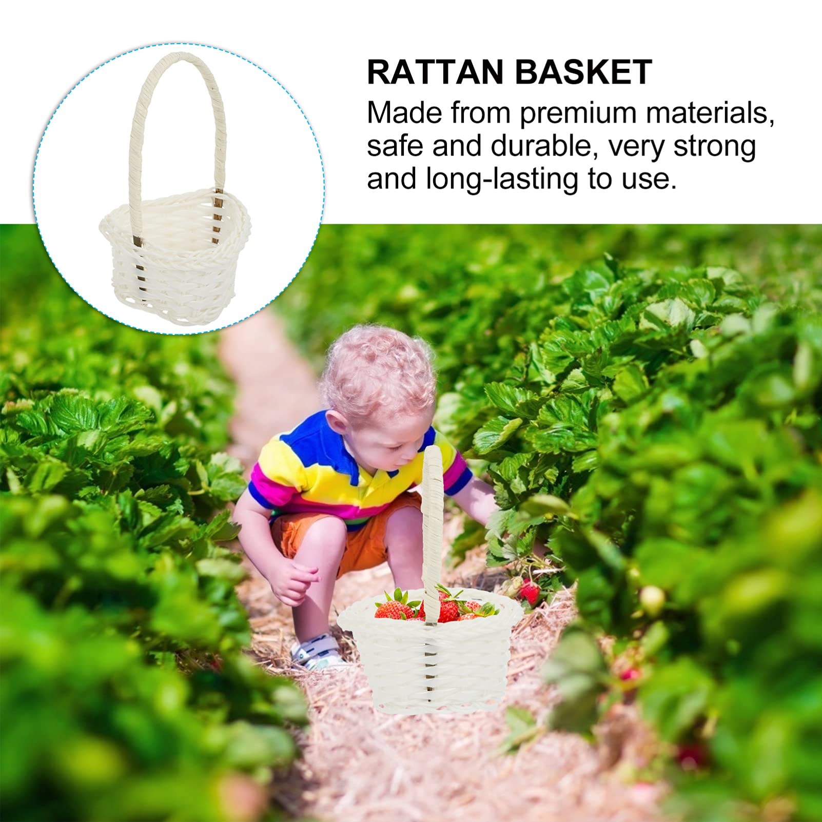 6-Piece Mini Rattan Baskets Set with Handles - Wedding Party Favors, Candy Display, Home Decor, Planting & Serving Trays | Plastic Wicker Baskets for Girls, Gingham Style | Perfect for Baby Showers, Bridal Events & DIY Crafts