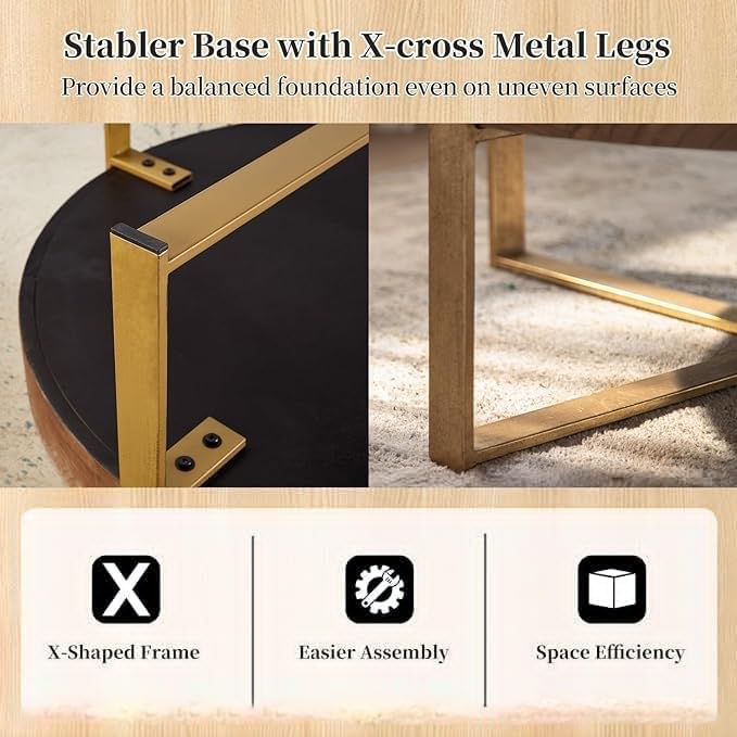 Round Wood Coffee Table with Metal Legs - 32