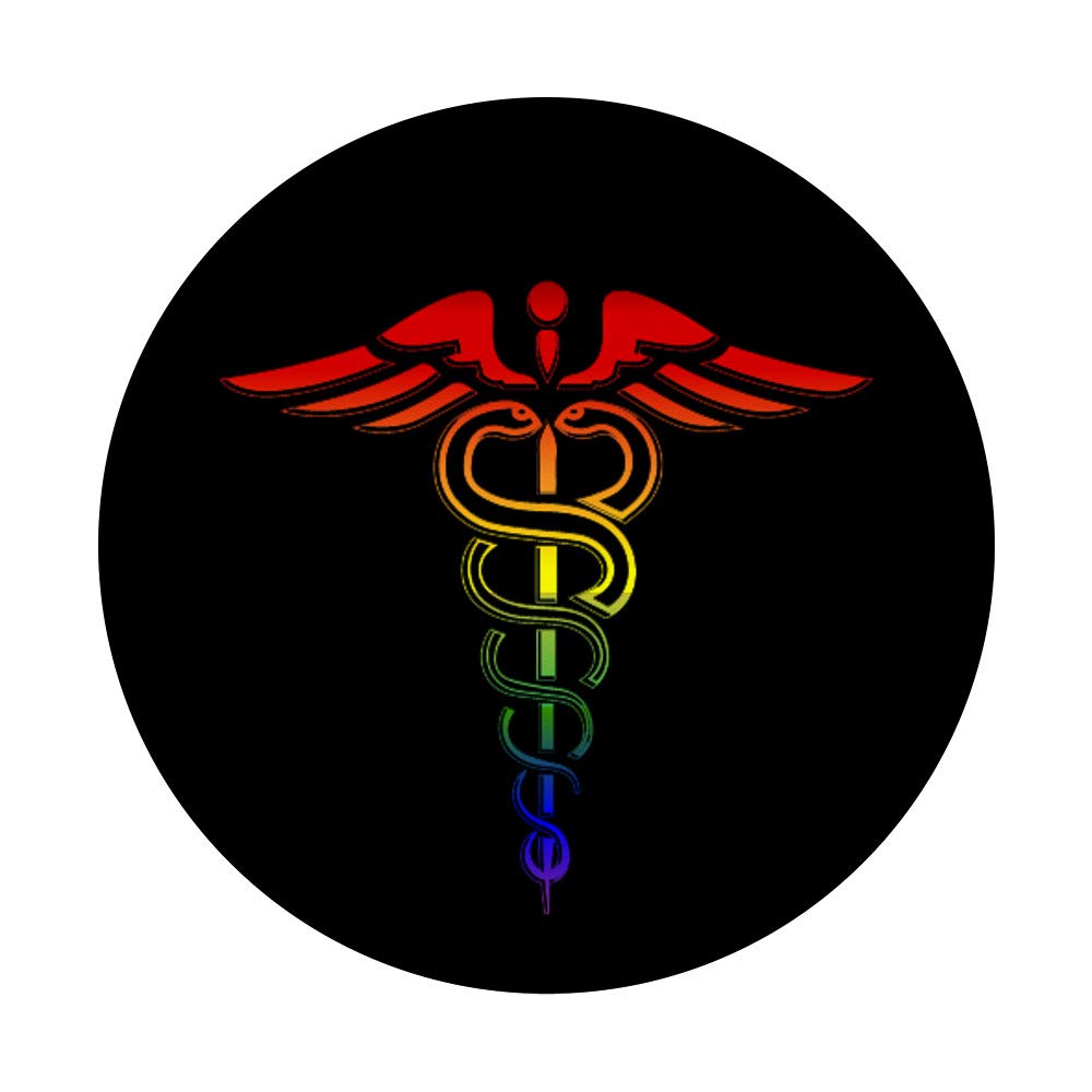 Rainbow Gay Pride Caduceus Medical Symbol PopGrip - Swappable Phone & Tablet Grip for LGBT Healthcare Workers | Perfect for Nurses, Doctors & Medical Students (LGBTQ+ Pride Accessory)