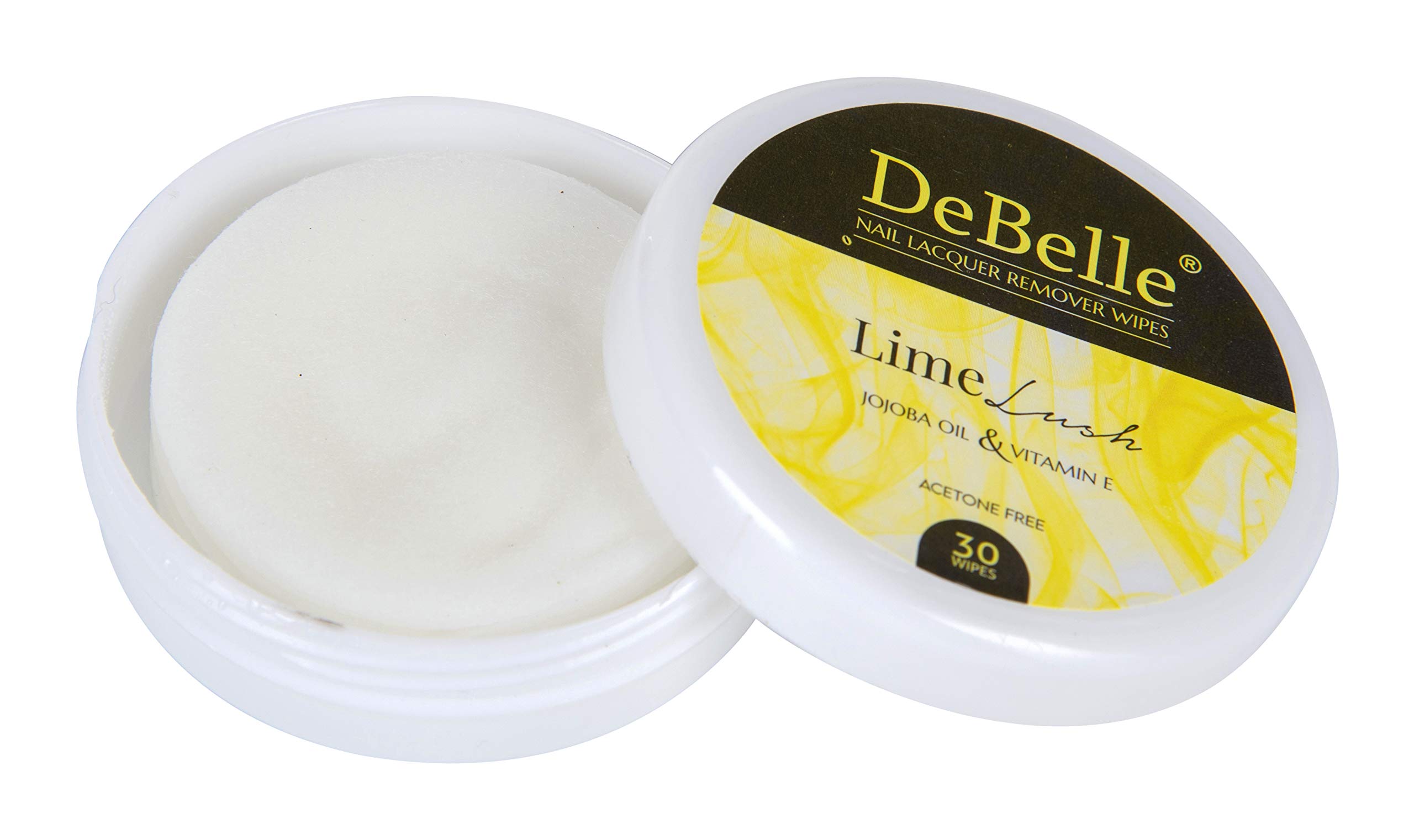 DeBelle Acetone-Free Nail Polish Remover Wipes with Jojoba Oil, Olive Oil & Vitamin E - Lime Lush (30 Pads) | Gentle Nail Care for Home, Travel & Salon Use