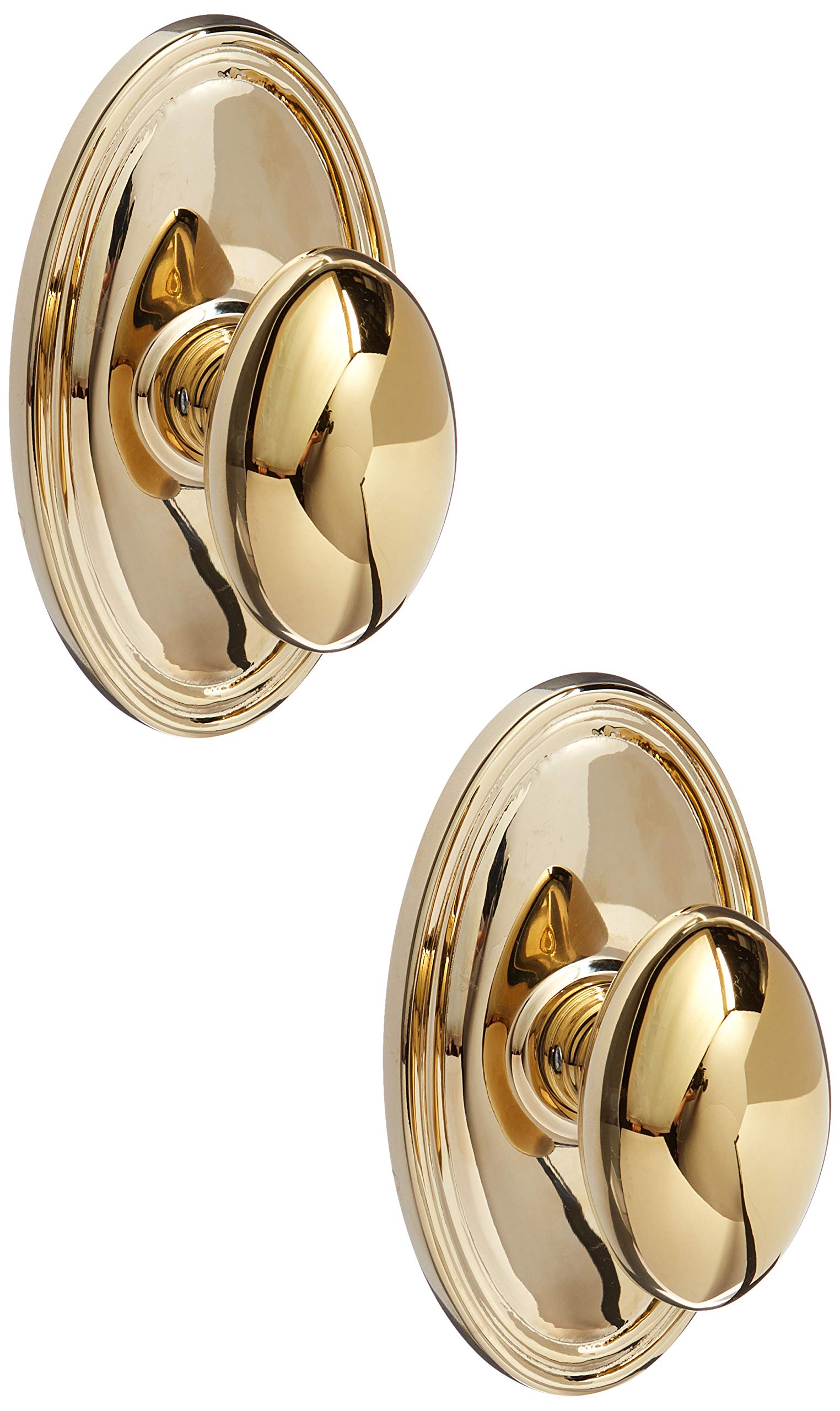 Oval Rosette Set with Elliptical Brass Knobs - Privacy Door Hardware in Polished Brass - Perfect for Bedroom, Bathroom & Closet Doors