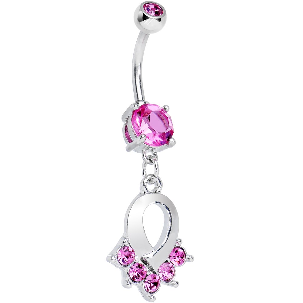 Body Candy Pink Gleaming Ribbon Dangle Belly Ring - Stylish Navel Piercing Jewelry for Women | Perfect for Parties, Beach & Everyday Wear
