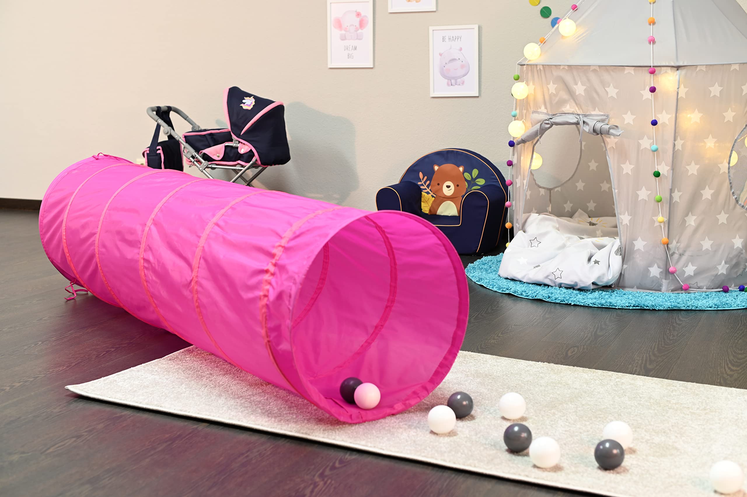 Knorrtoys 55109 Play Tunnel for Girls - Pink Kids Play Tent for Indoor & Outdoor Fun, Birthday Gifts, Pretend Play, Hideout Fort