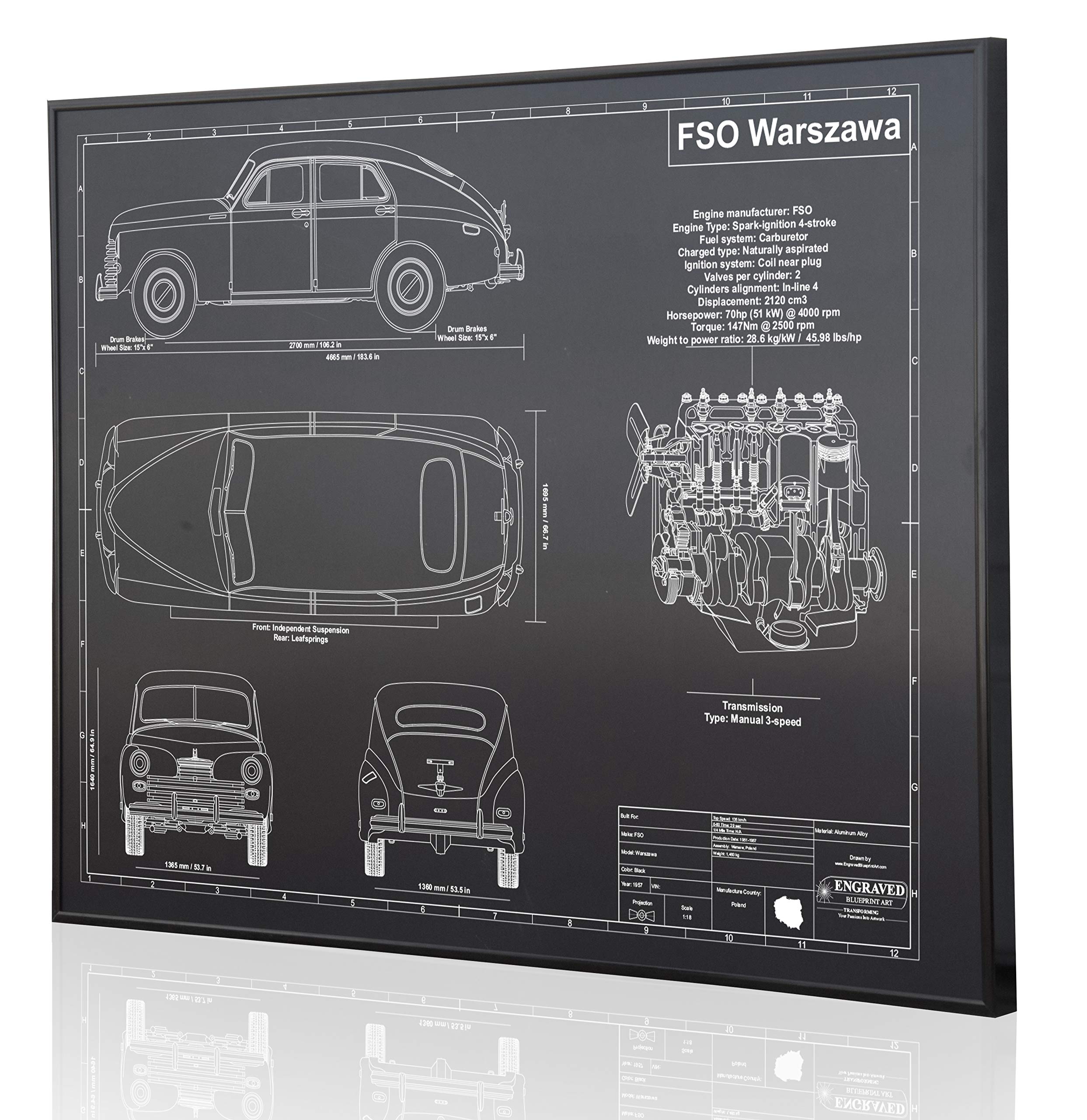 FSO Warszawa Blueprint Artwork - Laser Engraved & Customizable Car Decor - Unique Automotive Gift for Car Enthusiasts & Collectors - Perfect for Home, Office, or Garage Display