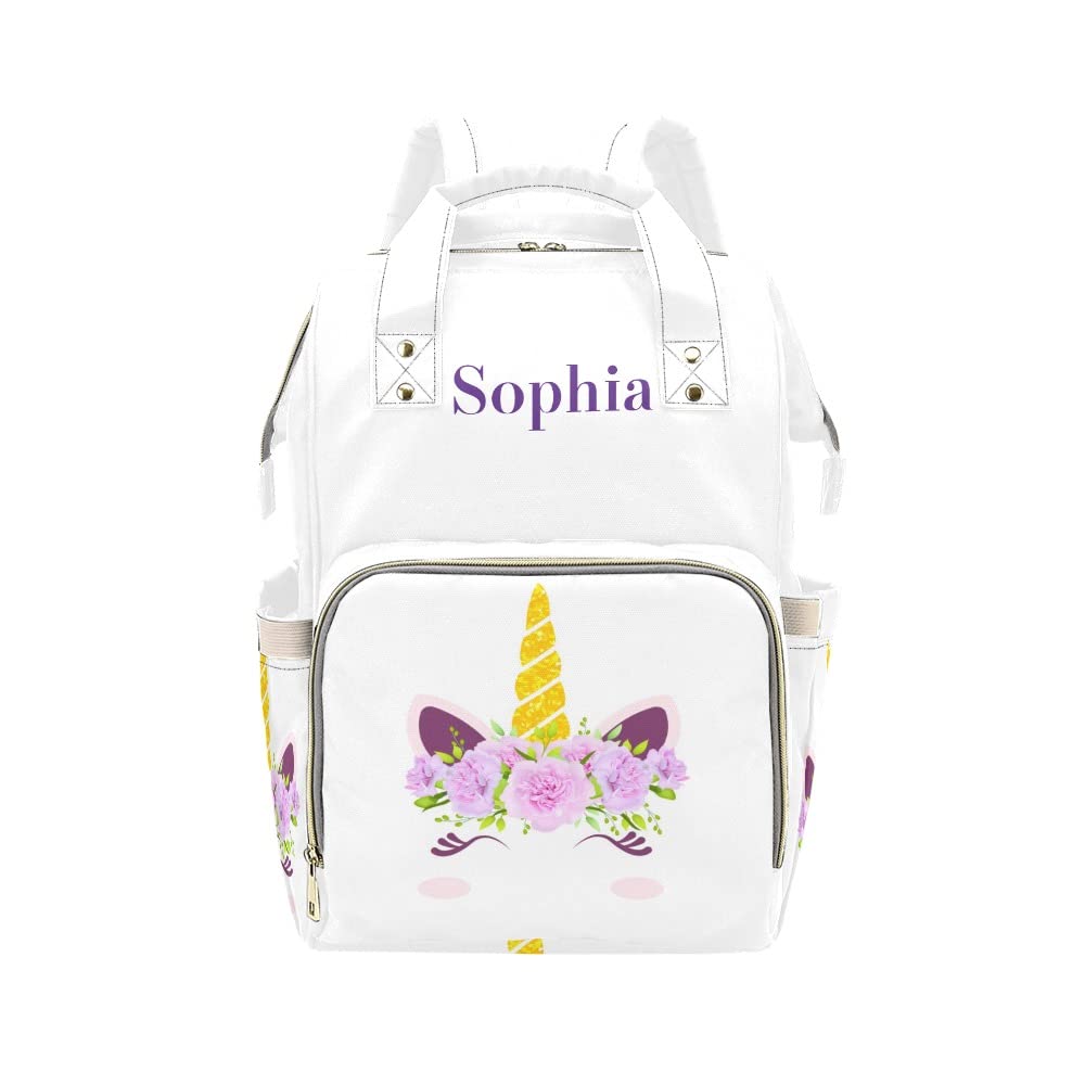 Personalized Unicorn Diaper Bag with Name - Cute Nursing Baby Shoulder Bag for Moms & Girls (Perfect Baby Shower Gift, Hospital Bag & Travel Diaper Organizer)