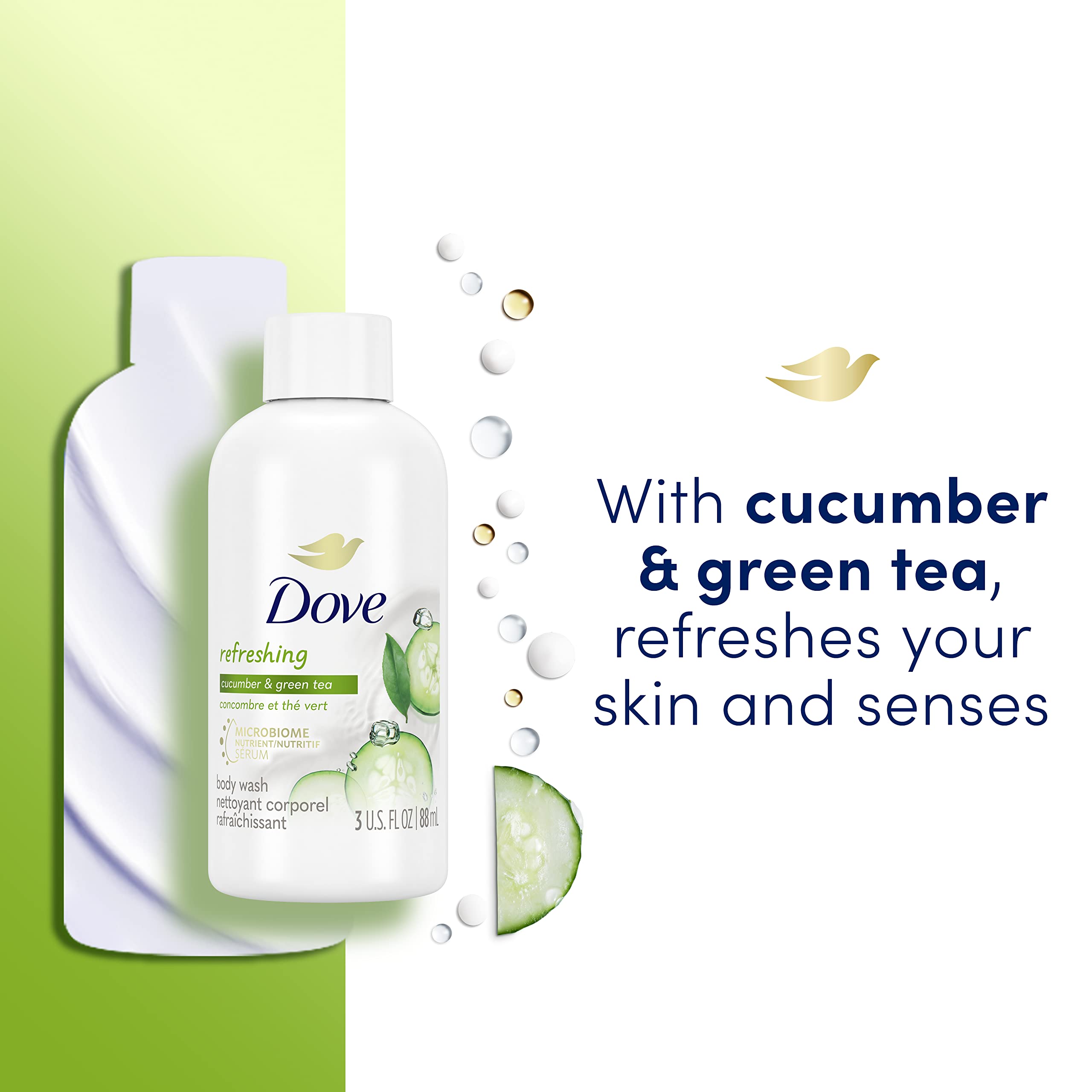 Dove Go Fresh Body Wash 24-Pack - Cucumber & Green Tea Scent, 3 oz Each | Refreshing Daily Shower Gel for Hydrated Skin, Perfect for Gym & Travel