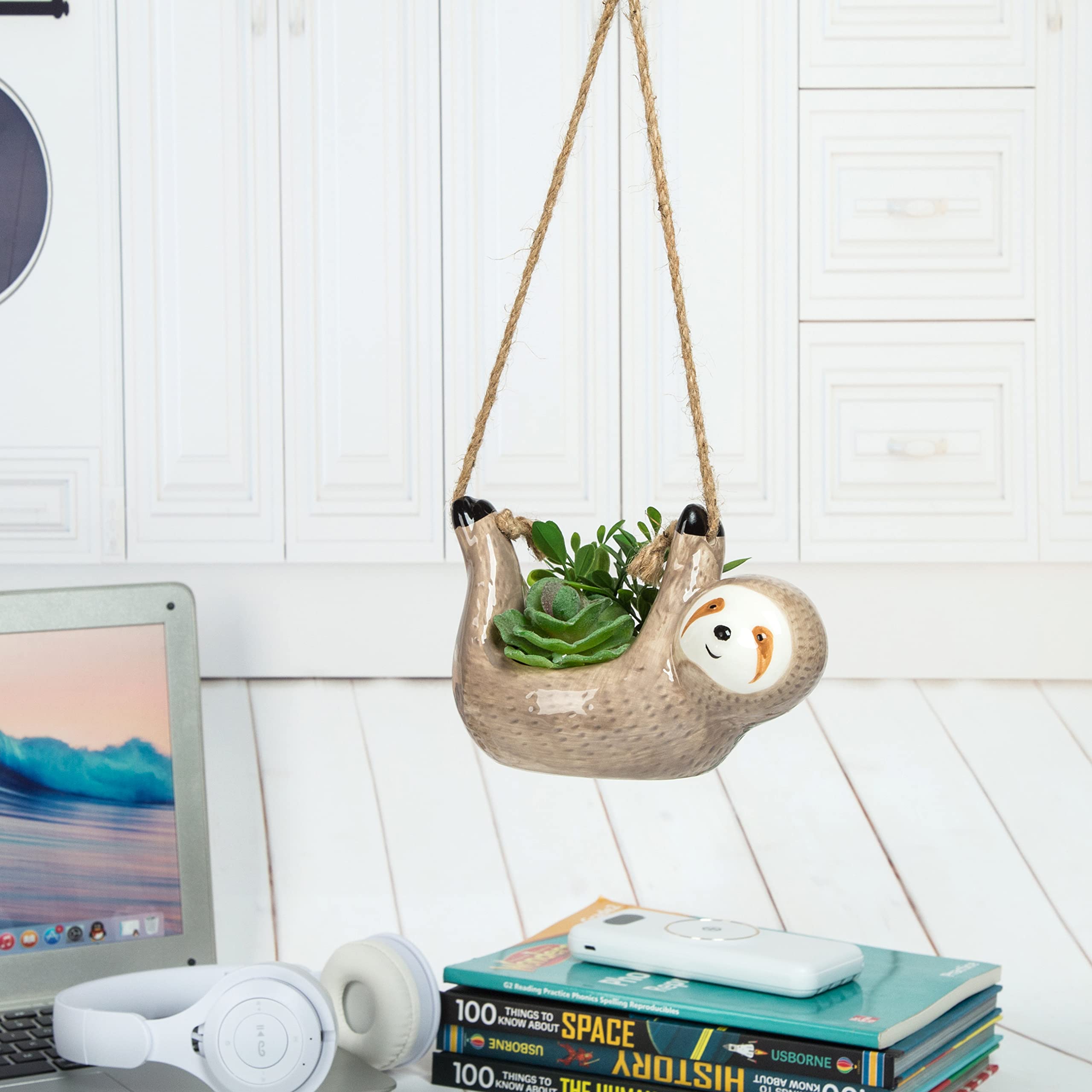 Sloth Hanging Planter for Indoor Plants - Light Brown Flower Pot Holder for Succulents, Air Plants & Home Decor | Perfect for Living Room, Bedroom & Balcony Gardening (1 Pack, Plants Not Included)