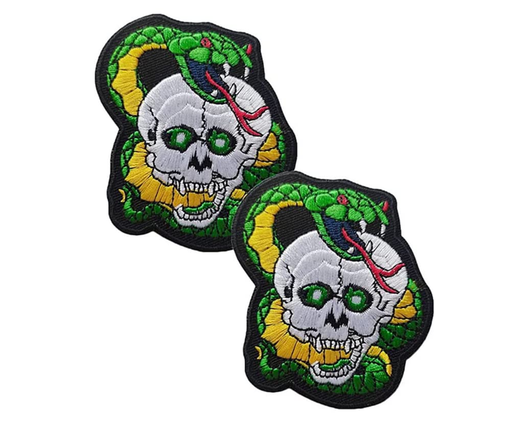 Heiorpai 2Pcs Skull and Snake Embroidered Patch - Iron On or Sew On Cool Gothic Patches for Jackets, Vests, Backpacks - Punk Rock Biker Style DIY Clothing Accessories