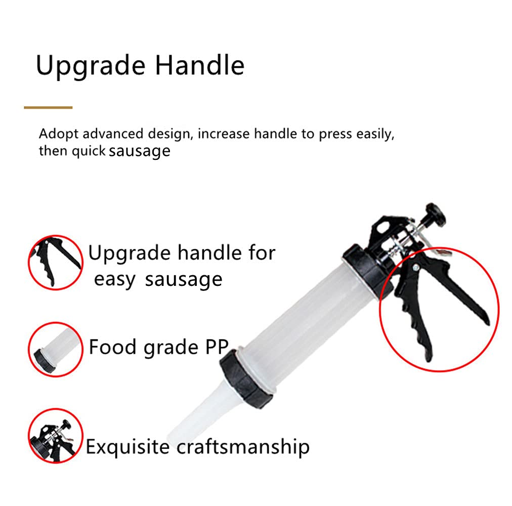Manual Sausage Stuffer Kit - Hand Operated Meat Filler & Salami Maker with 3 Professional Nozzles (Plastic) - Perfect for Homemade Sausages, Burgers & Charcuterie | Great for Home Kitchens, BBQ Parties & Food Prep