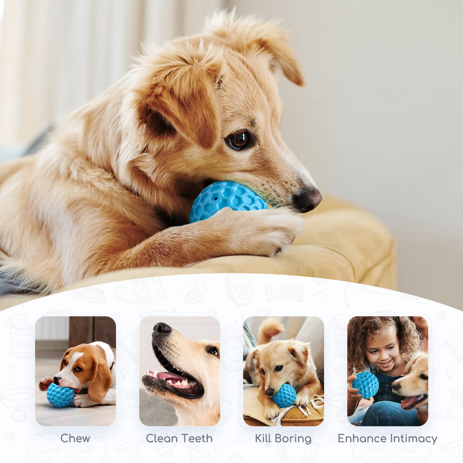 **Nobleza Squeaky Dog Ball – Durable, Bouncy, Floatable Chew Toy for Teeth Cleaning – Natural Rubber Interactive Dog Toy for Puppies & Small Dogs (2.15 Inch, Blue) – Perfect for Fetch, Water Play & Indoor Fun**