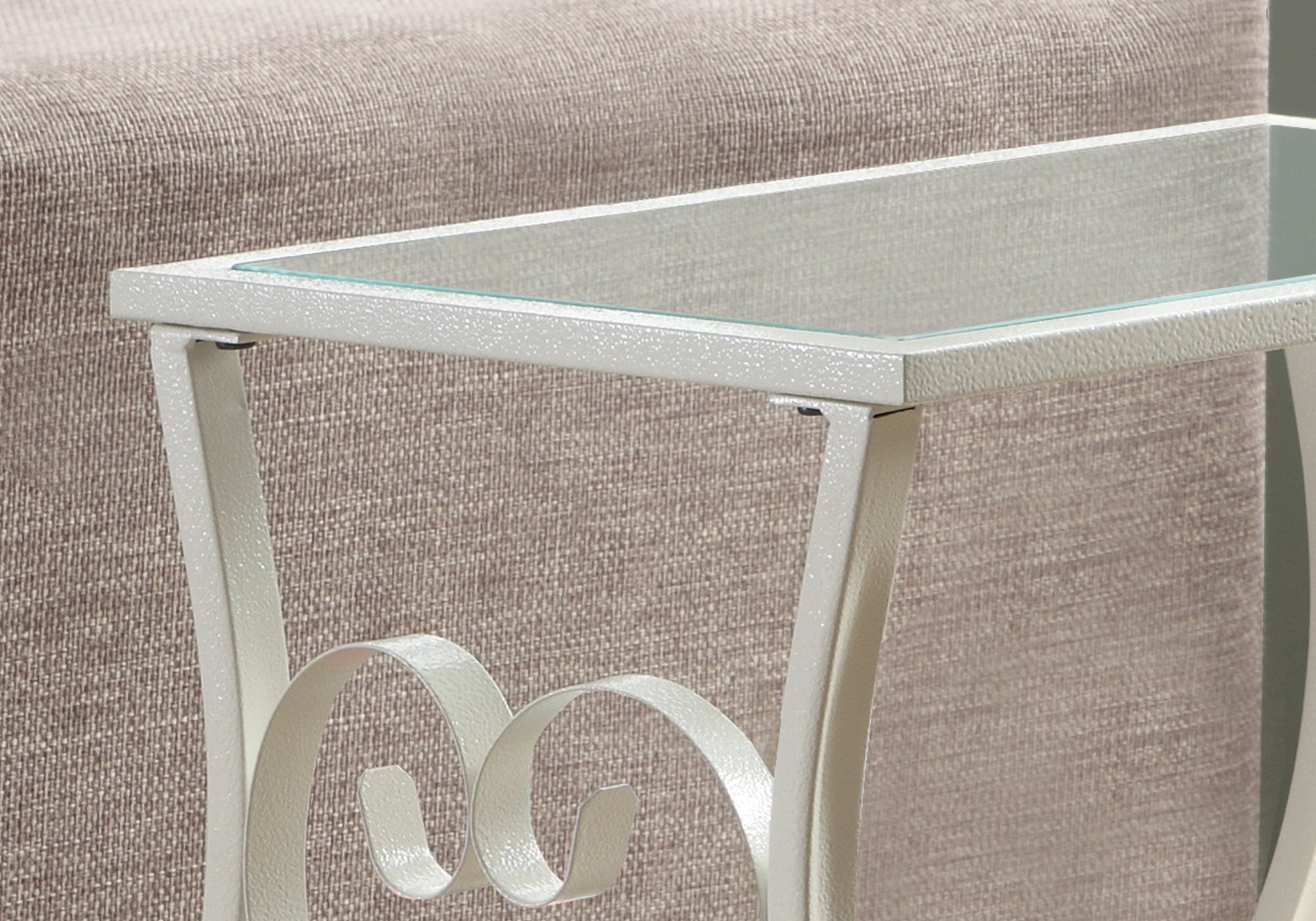 Antique White Metal Accent Table with Tempered Glass Top - Elegant Side Table for Living Room, Bedroom, or Entryway Decor