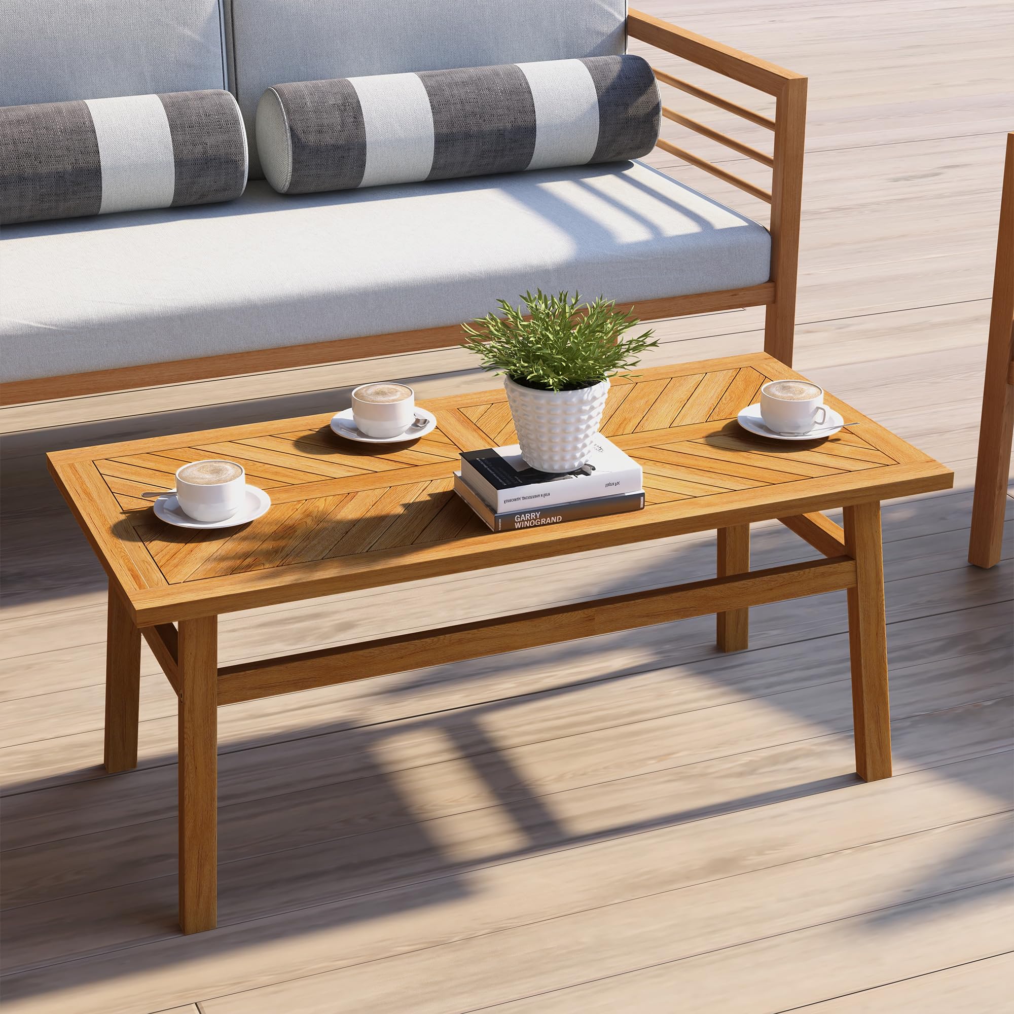 Outsunny Rustic Acacia Wood Outdoor Coffee Table - Weather-Resistant Patio Side Table for Garden, Backyard, Balcony & Deck - Perfect for Outdoor Entertaining & Relaxation
