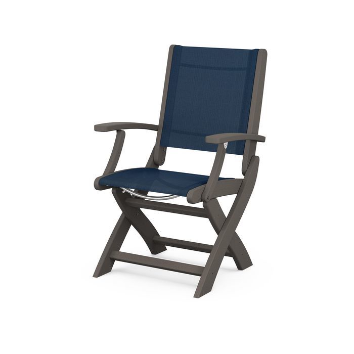 POLYWOOD Coastal Folding Chair - Durable Outdoor Furniture for Patio, Beach & Poolside - Weather-Resistant Adirondack Style Chair with Cup Holder